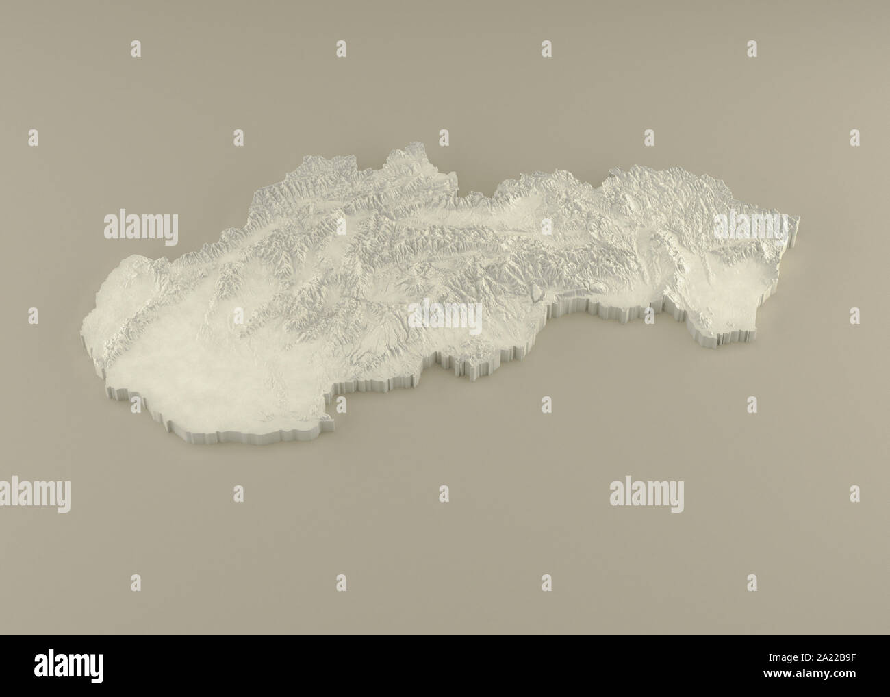 Extruded 3D political Map of Slovakia with relief as marble sculpture on a light beige background Stock Photo