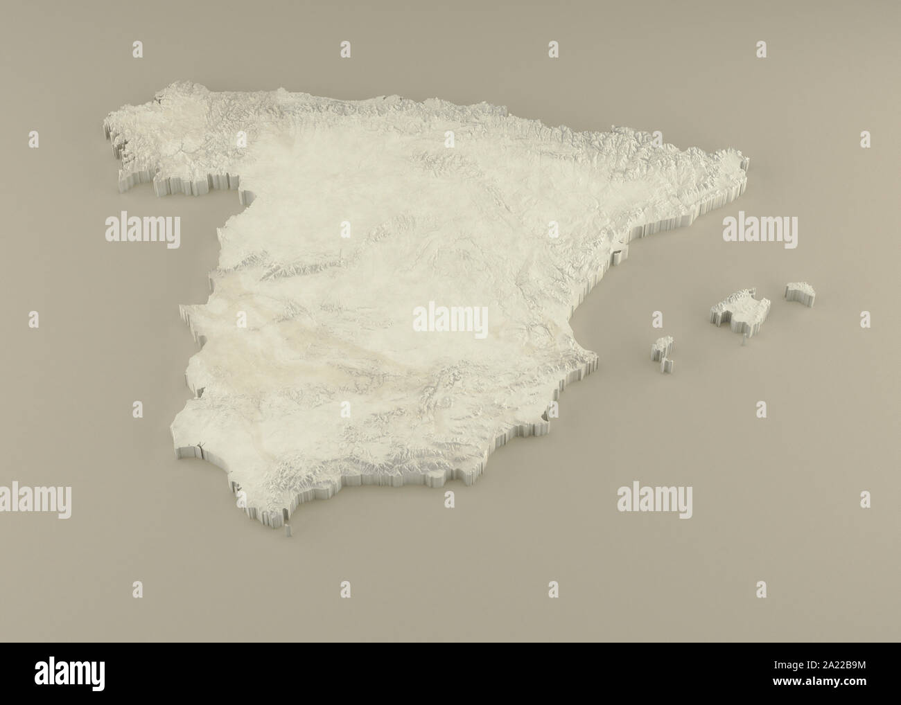 Extruded 3D political Map of Spain with relief as marble sculpture on a light beige background Stock Photo