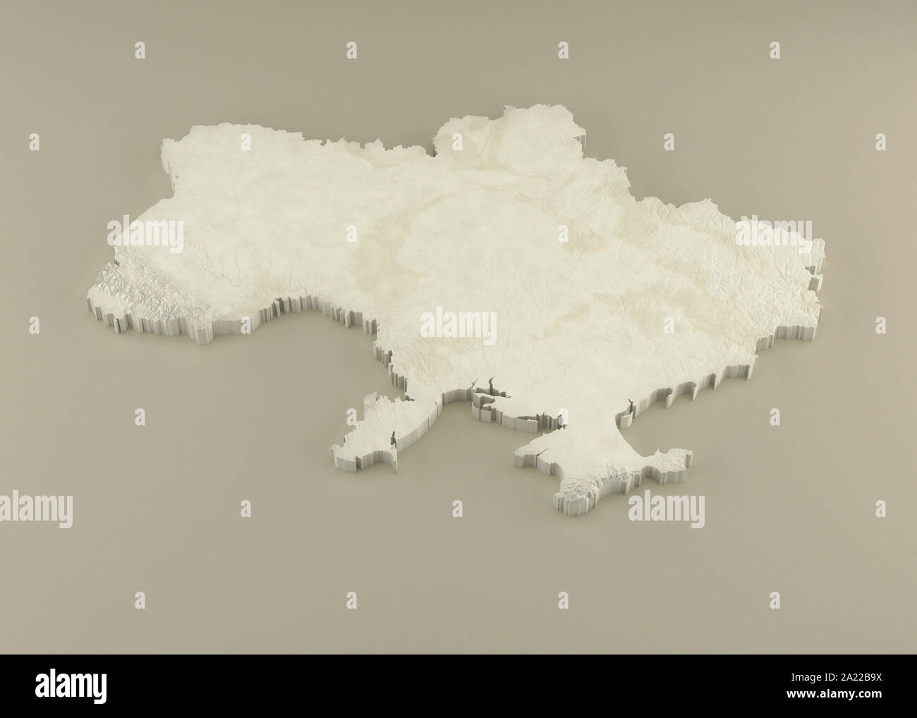 Extruded 3D political Map of Ukraine with relief as marble sculpture on a light beige background Stock Photo