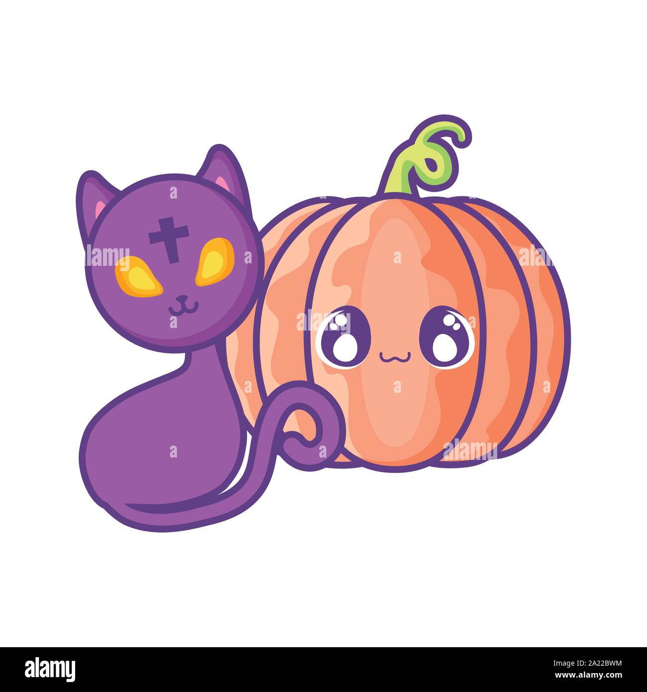 cute cat with pumpkin on white background vector illustration design ...