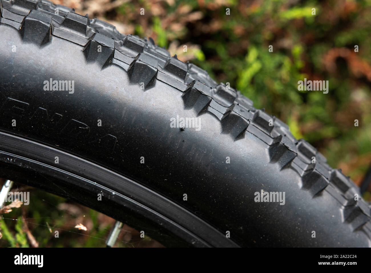 Close up of the wheel on a mountain bike Stock Photo