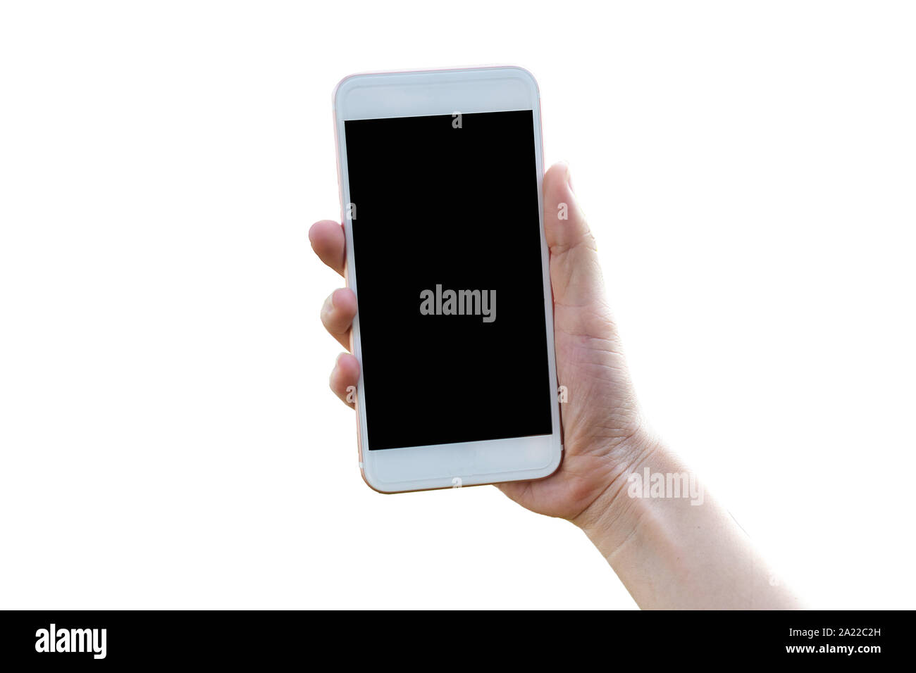 Hand holding mobile smart phone on white background Stock Photo - Alamy