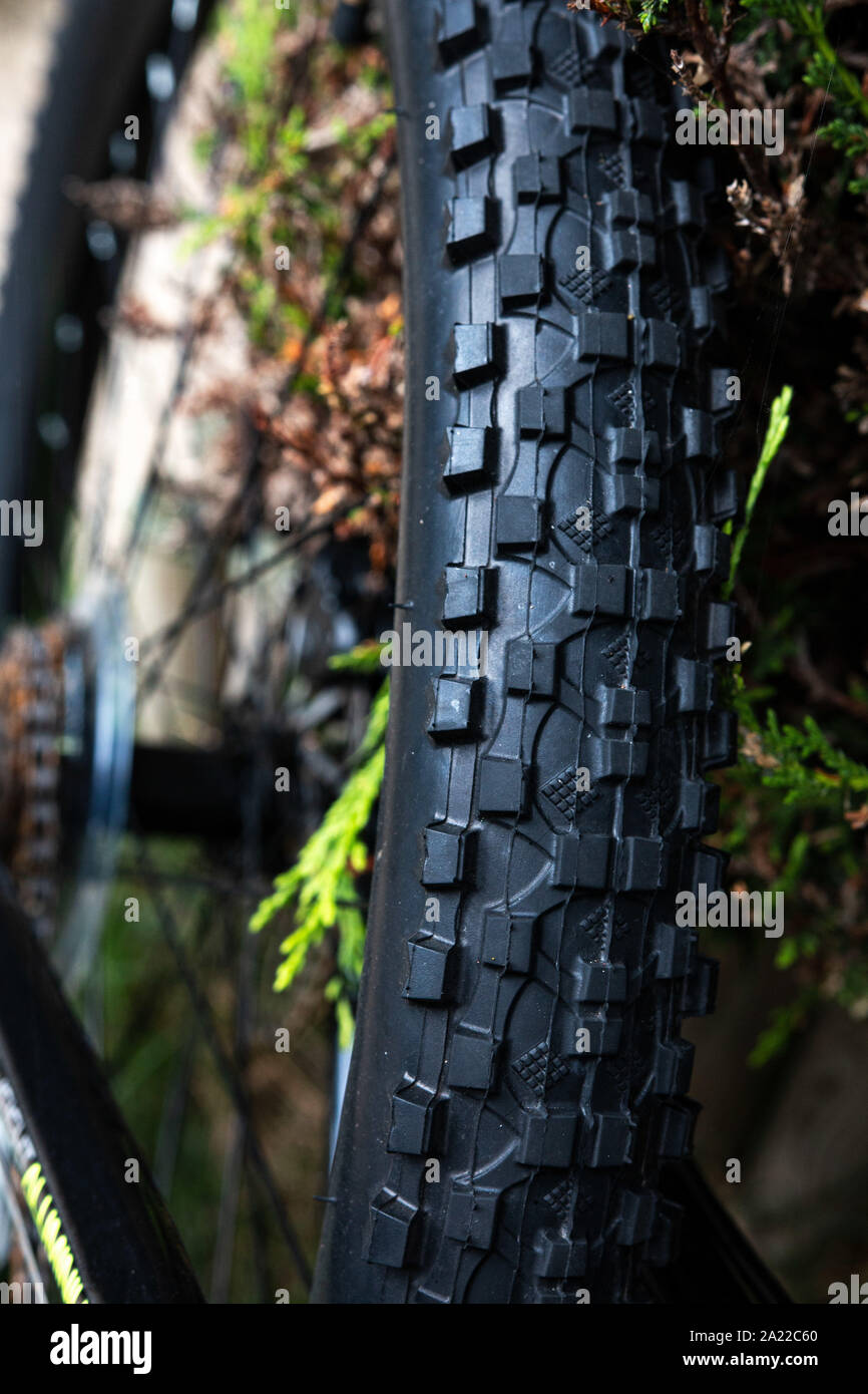 Close up of the wheel on a mountain bike Stock Photo