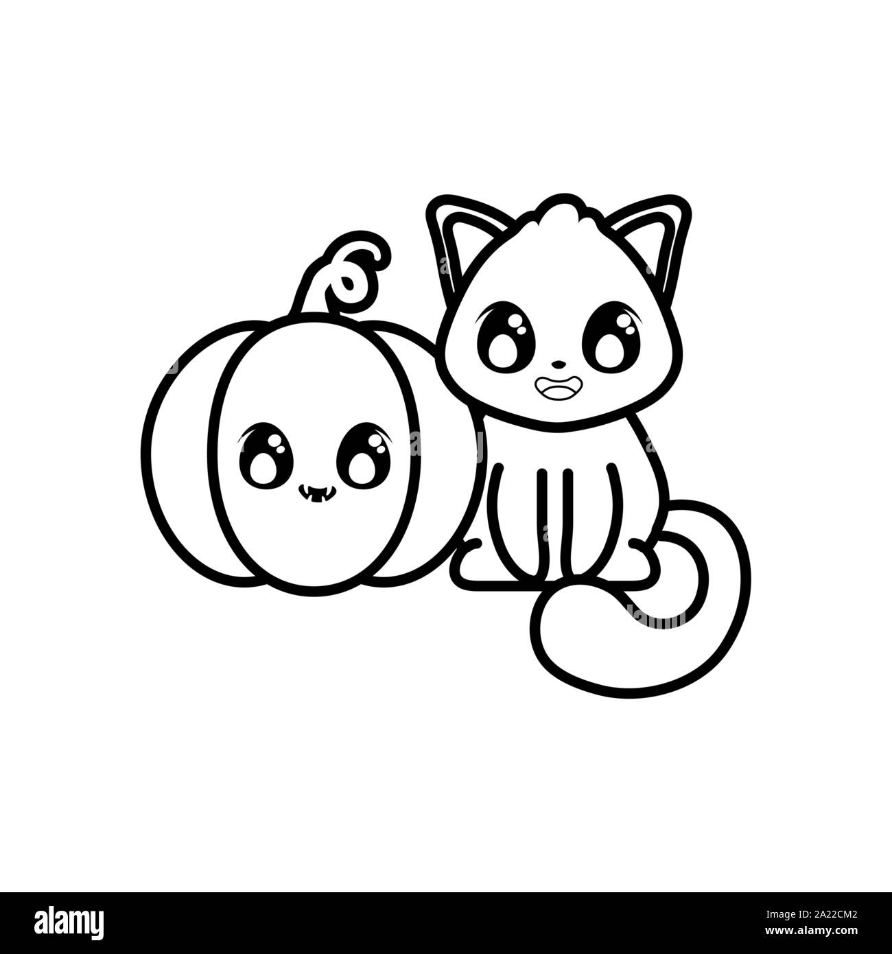 cute cat with pumpkin on white background vector illustration design ...