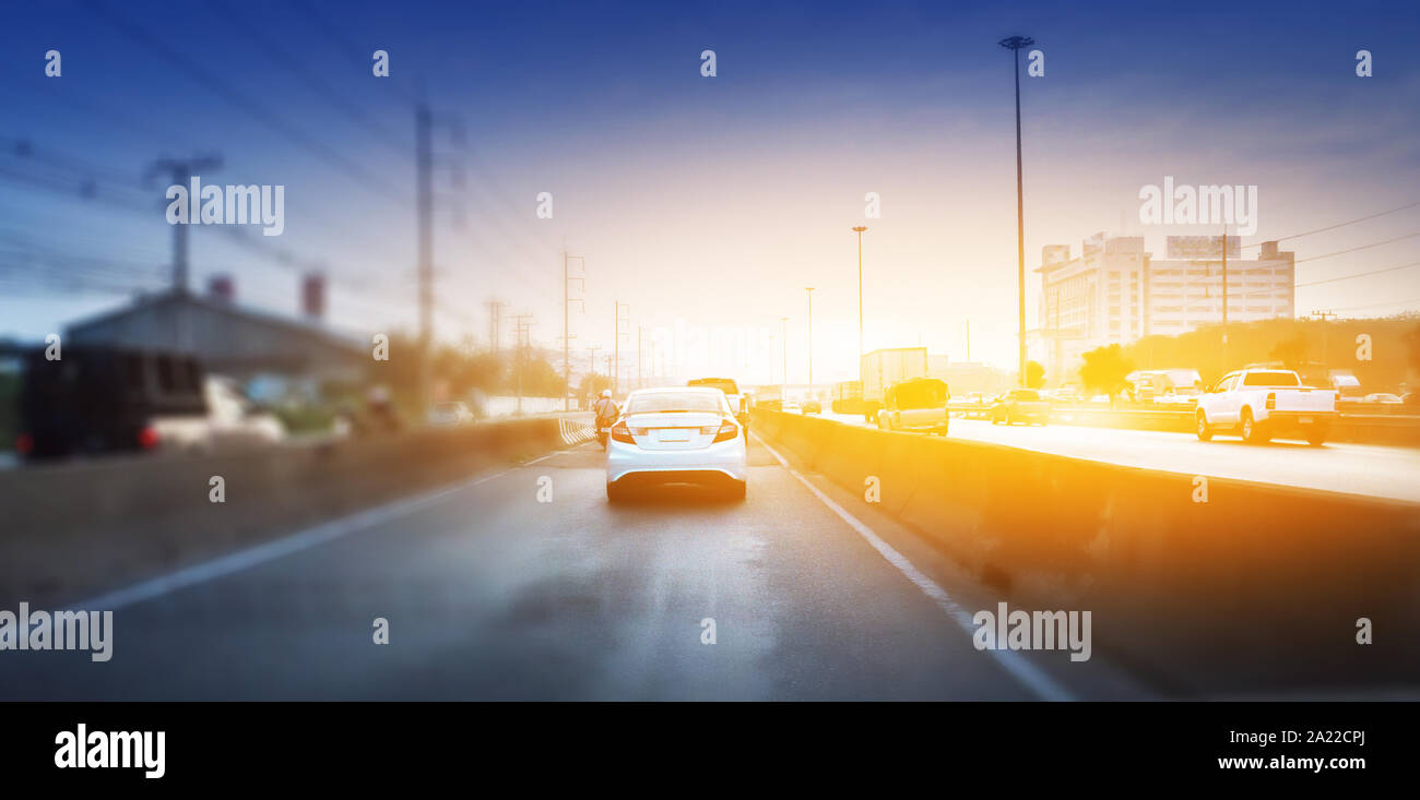 Car driving on high way road,Transportation and technology concept ...