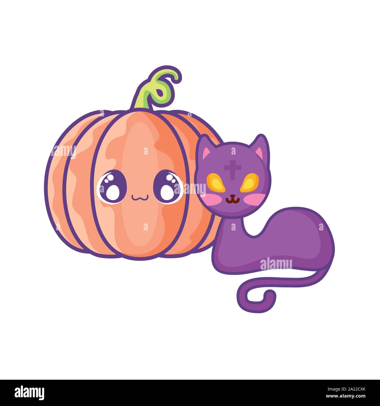 cute cat with pumpkin on white background vector illustration design ...