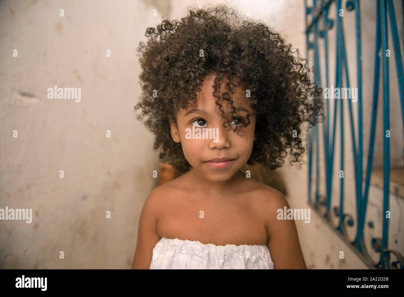 Beautiful Afro-Brazilian girl with curly hair and white dress, smiles Stock  Photo - Alamy