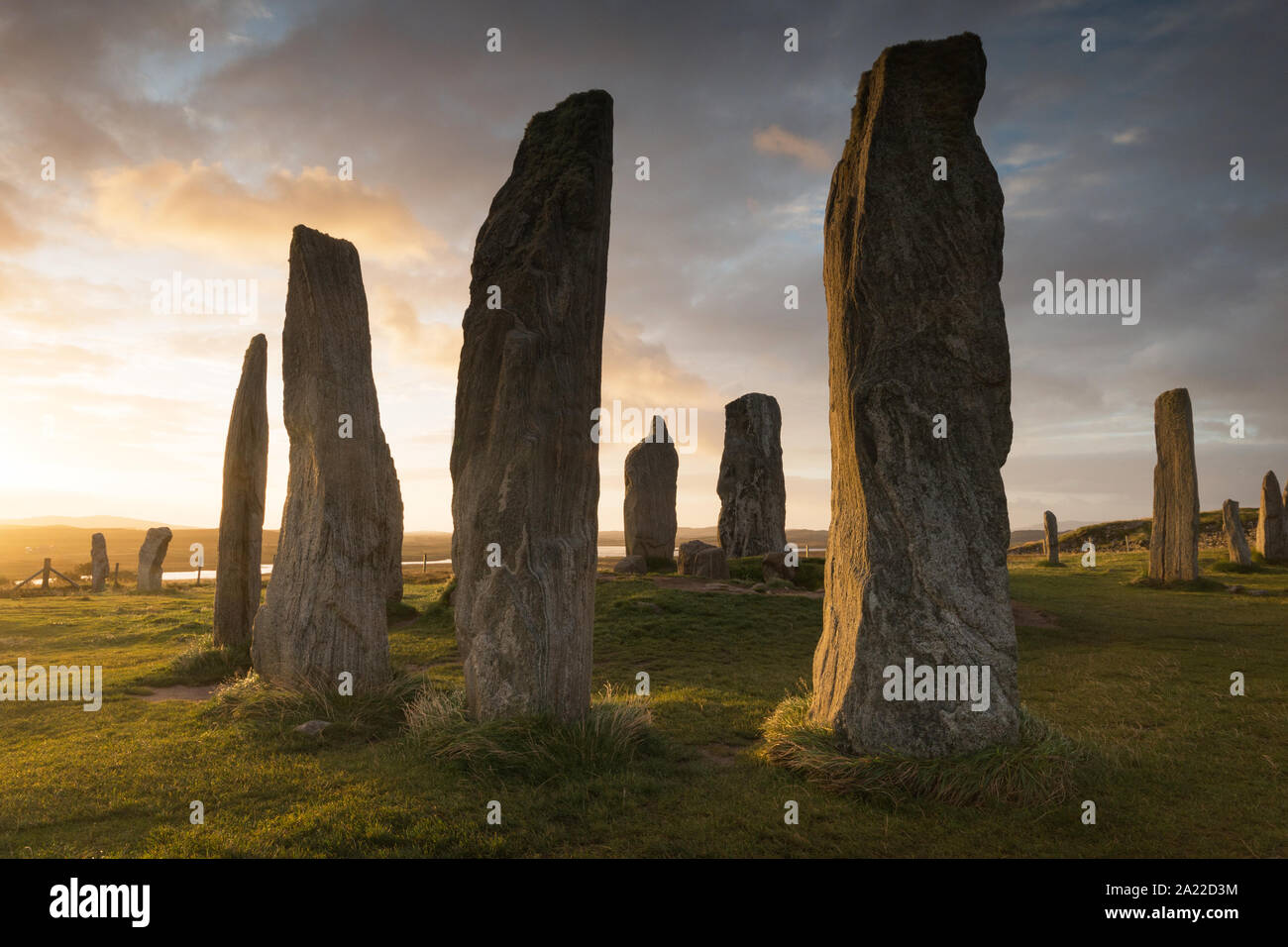 Callanish stone circle is a neolithic site of historical importance on the isle of Lewis, Scotland. Stock Photo