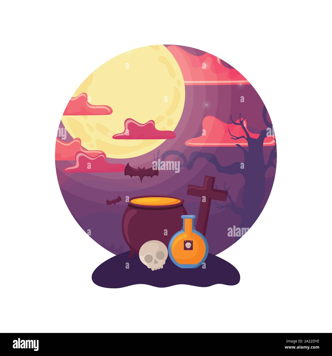cauldron bubbly of witch on halloween scene vector illustration design ...