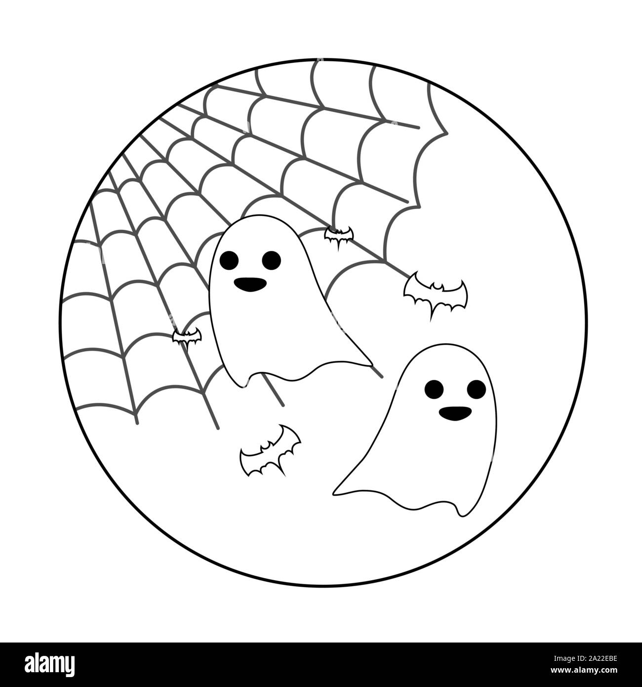 scene of ghost with icons halloween vector illustration design Stock Vector