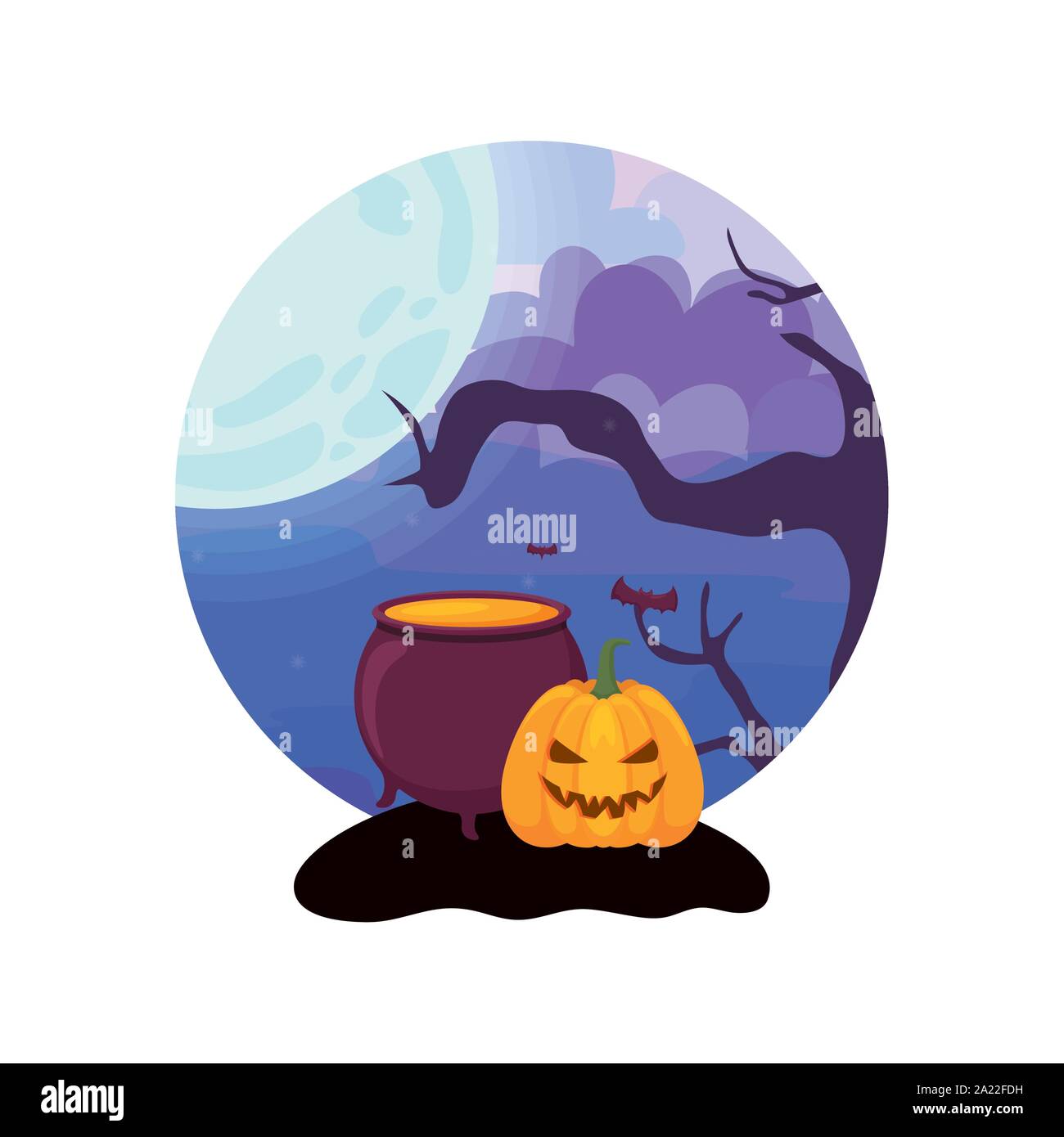 cauldron bubbly of witch on halloween scene vector illustration design ...