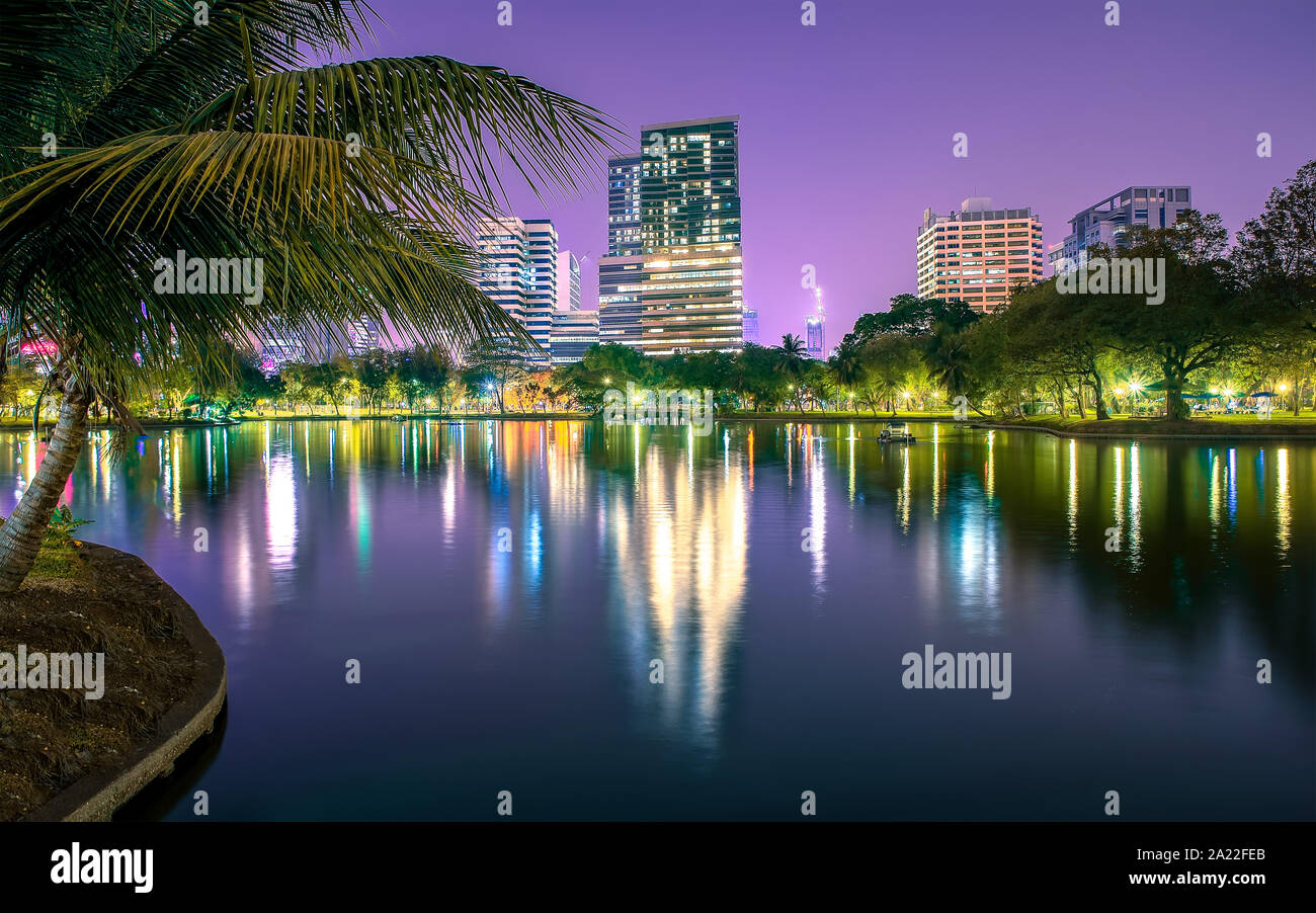 Bangkok night cityscape from the Lumpini park Stock Photo - Alamy