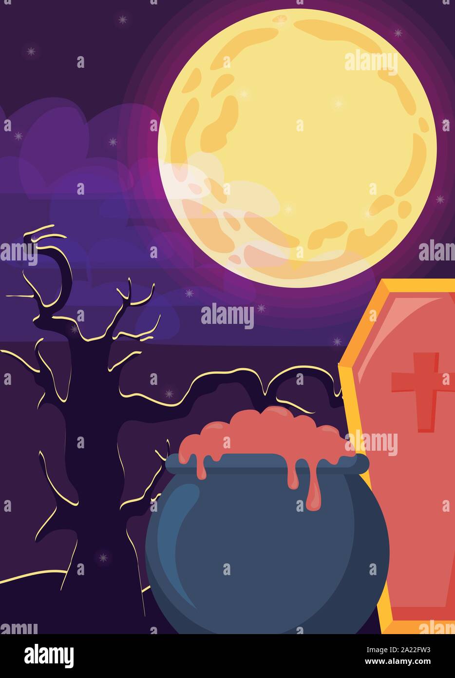cauldron bubbly of witch on halloween scene vector illustration design ...