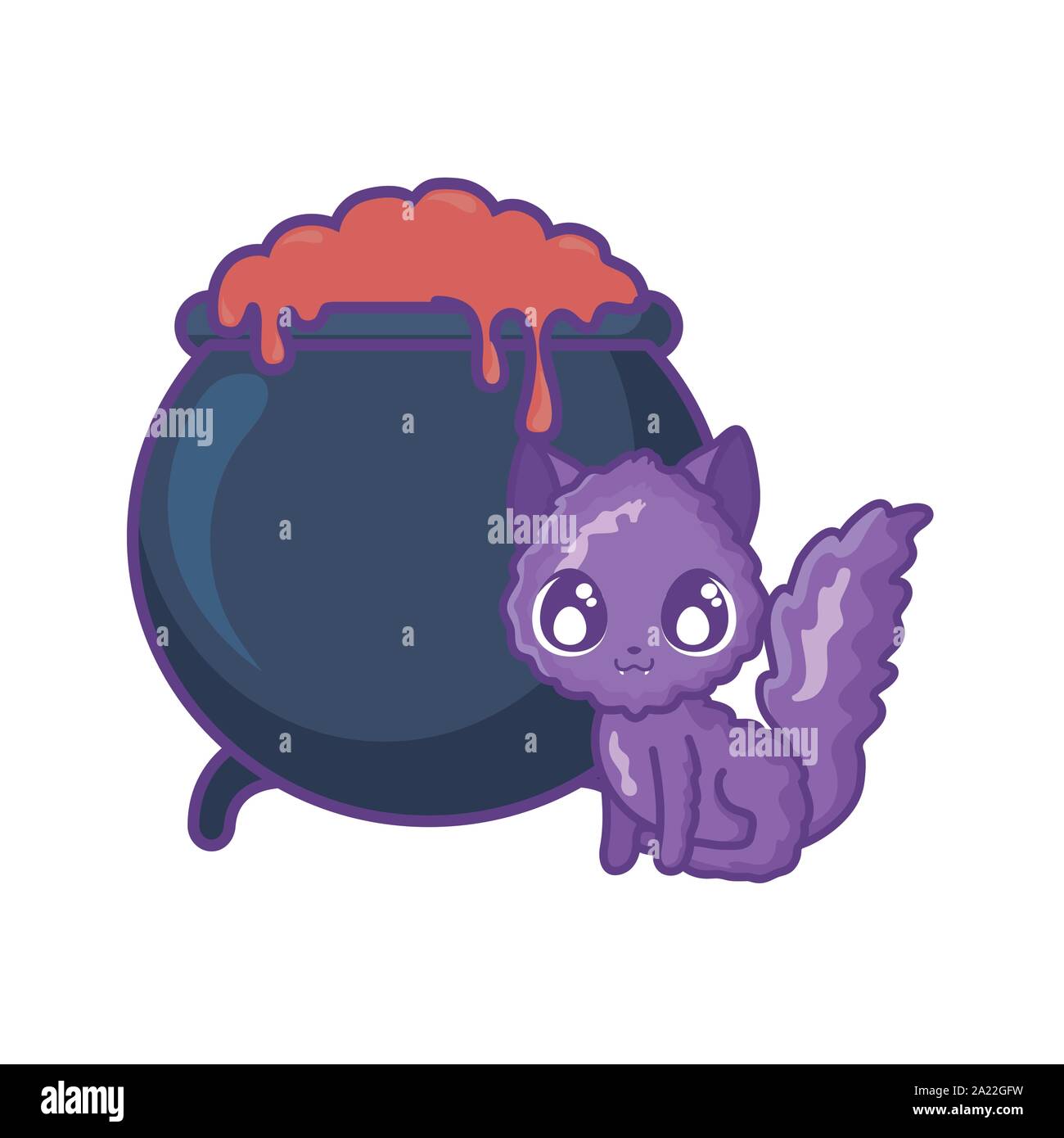 cauldron bubbly of witch with cat on white background vector ...