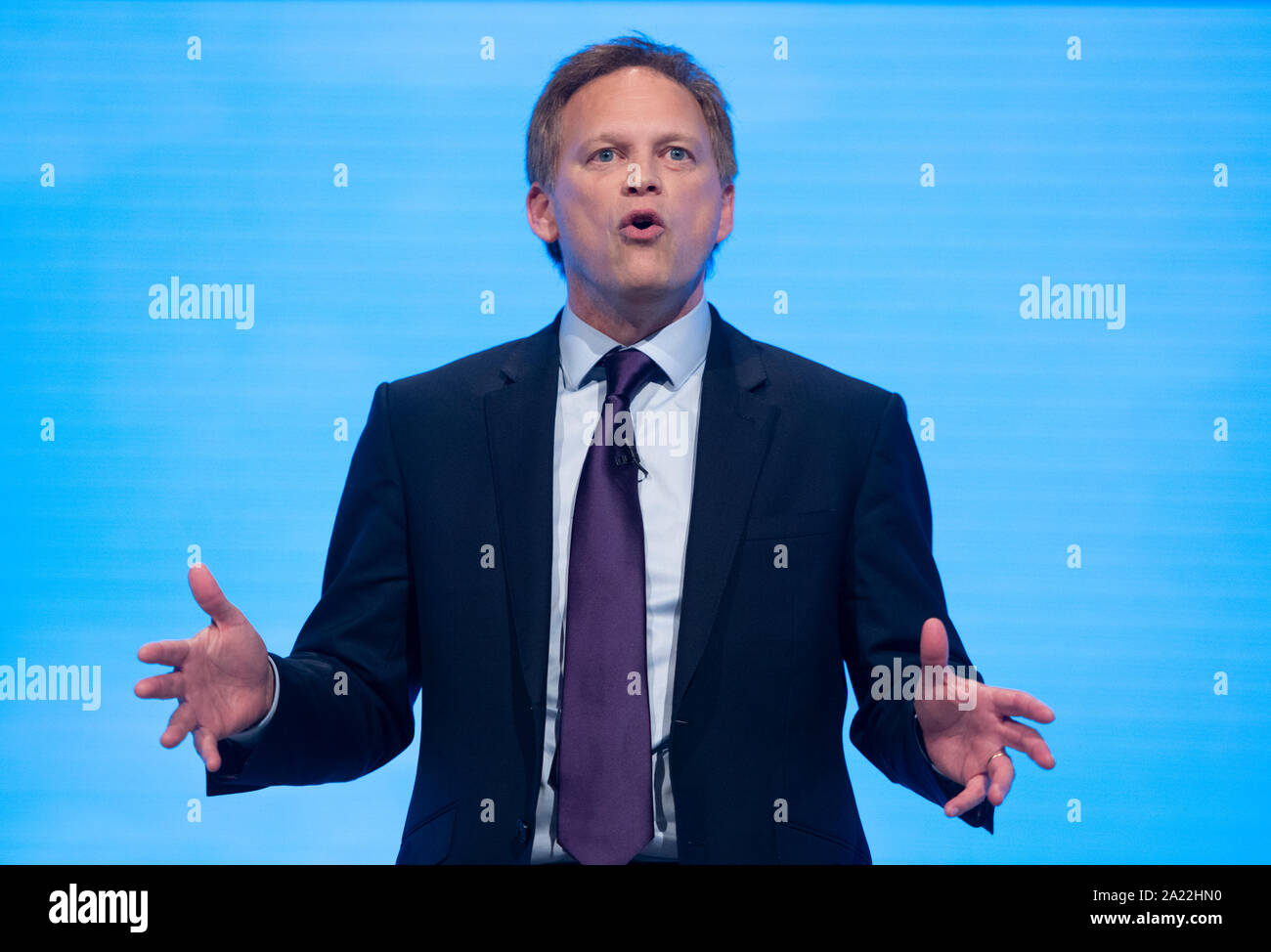 Manchester, UK. 30th Sep, 2019. Grant Shapps, Secretary of State for Transport and MP for Welwyn Hatfield speaks at day two of the Conservative Party Conference in Manchester. Credit: Russell Hart/Alamy Live News Stock Photo