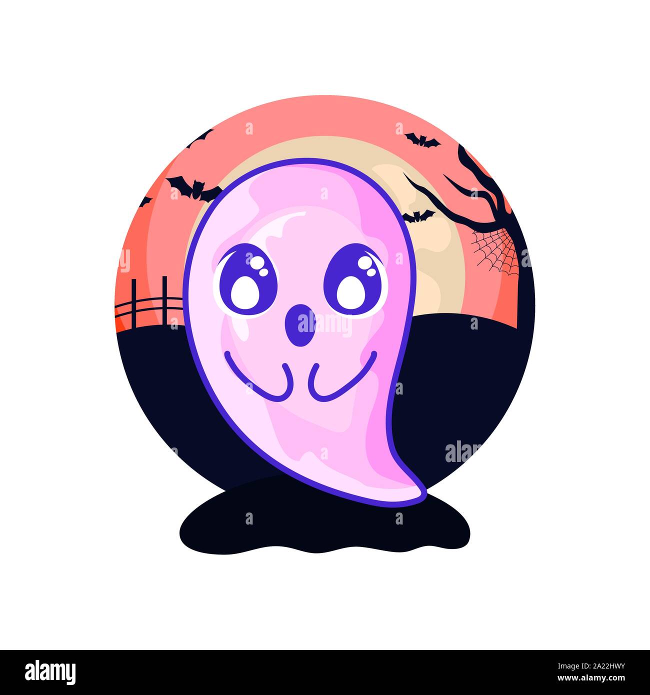 funny halloween ghost on halloween scene vector illustration design Stock Vector