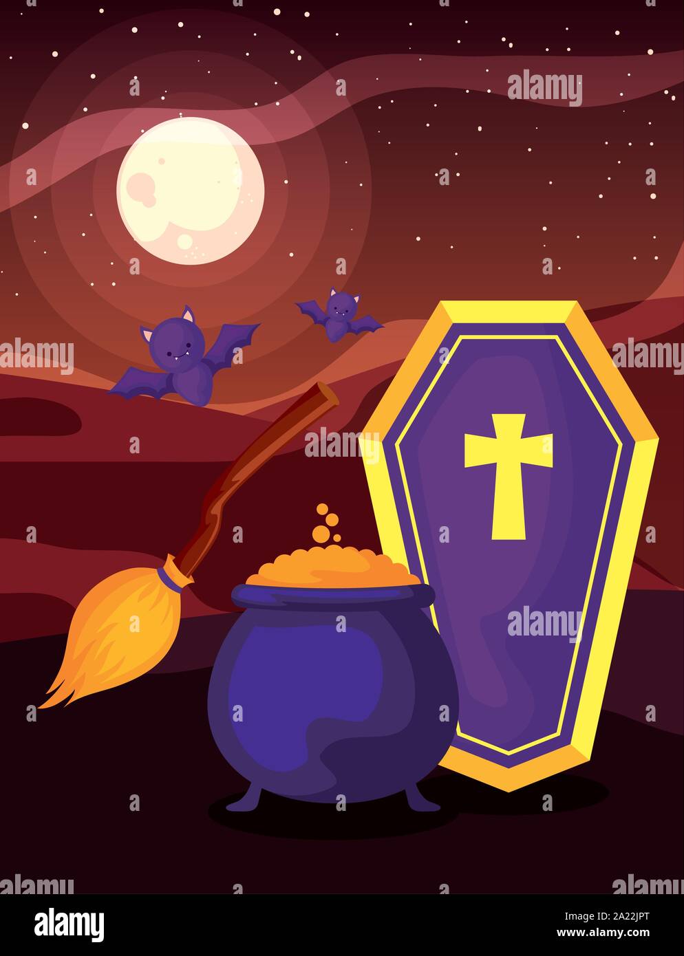 cauldron bubbly of witch on halloween scene vector illustration design ...