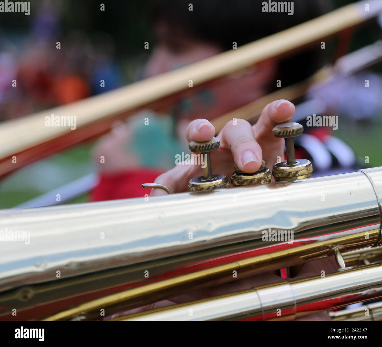 Trumpet player at a high school football game Stock Photo Alamy
