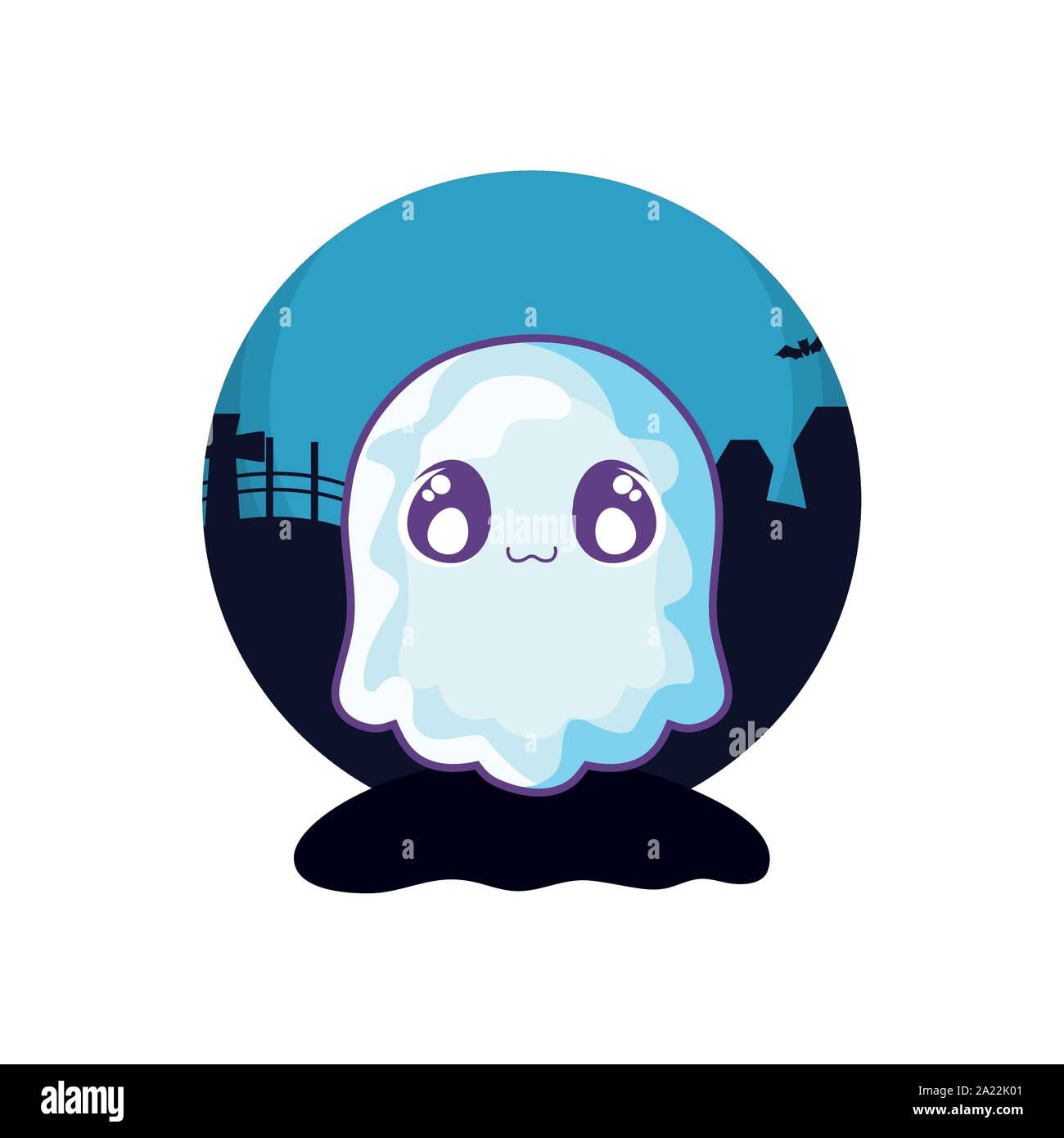 funny halloween ghost on halloween scene vector illustration design Stock Vector