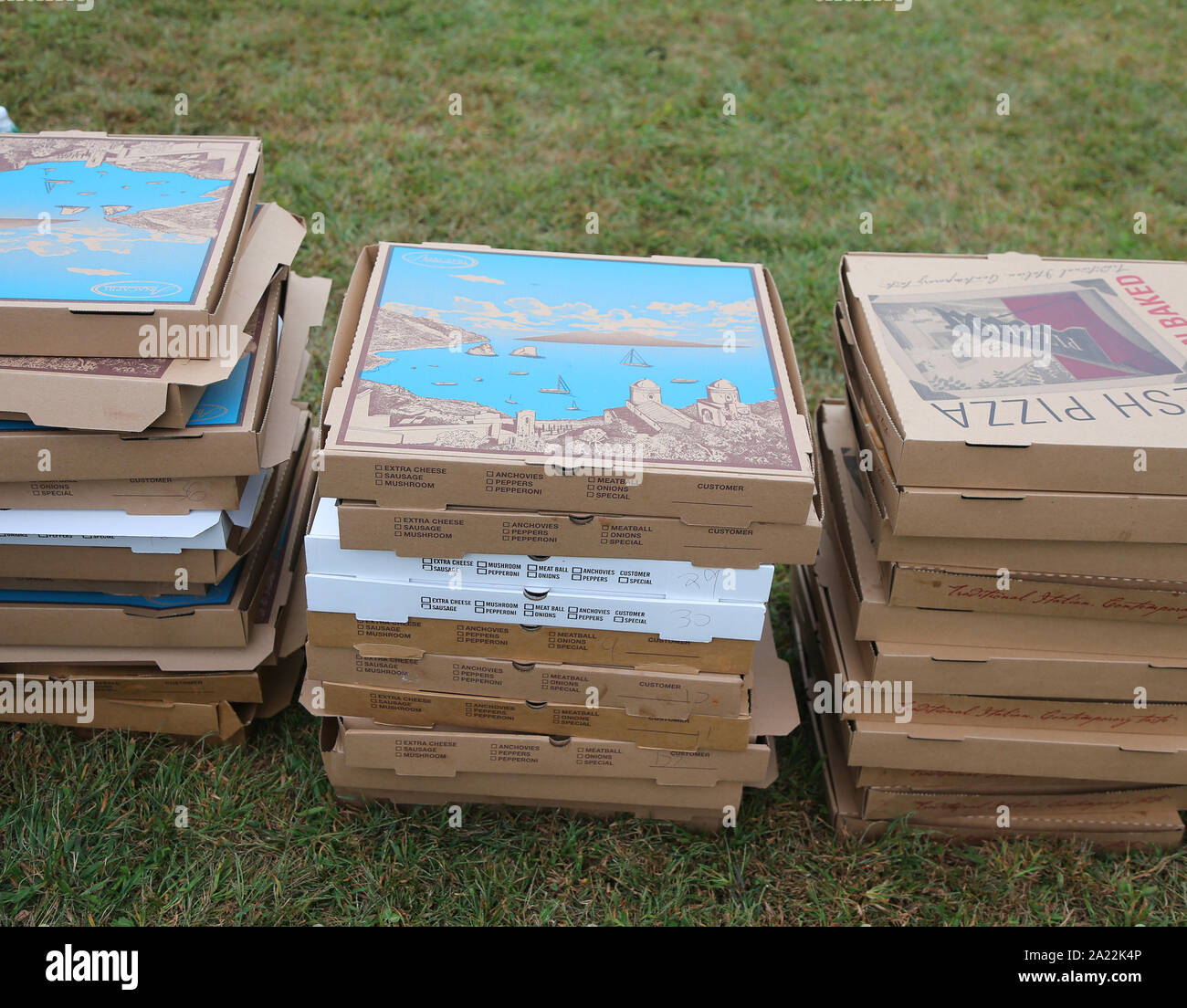 Empty pizza boxes at a high school event Stock Photo Alamy