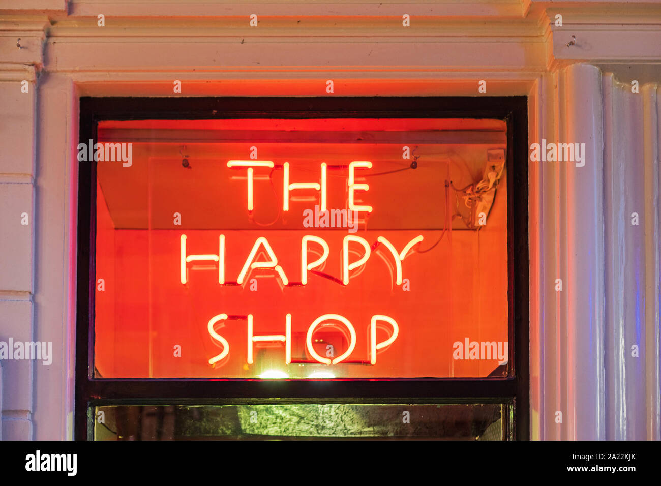 Big Red Neons The Happy Shop Sign Stock Photo Alamy