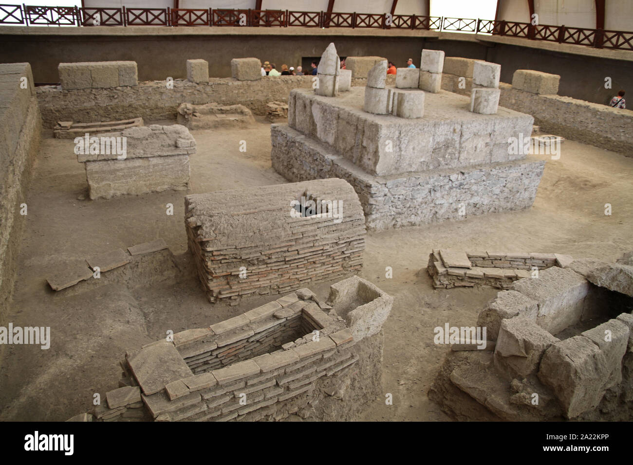 View of Ancient Roman tombs and ruins at the Viminacium or Viminatium around the interior centre, an Ancient Roman military camp in the old Roman province of Moesia (today's Serbia), Kostolac, Branichevo District, Serbia. Stock Photo