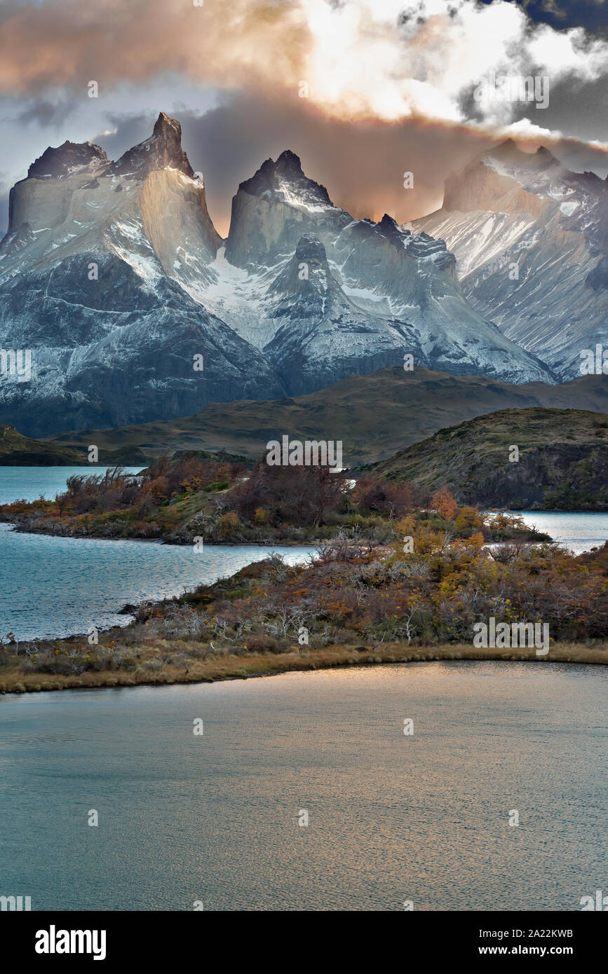 Torres del Paine NP, Chile, lake Pehoè Stock Photo