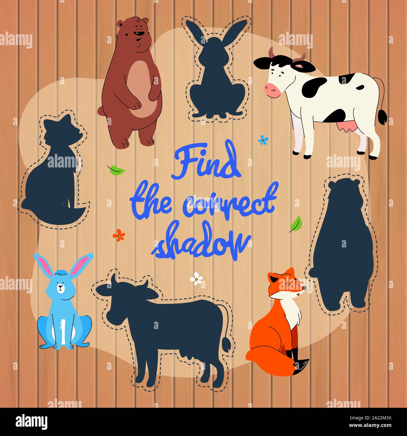 Find correct shadow learning game vector template Stock Vector