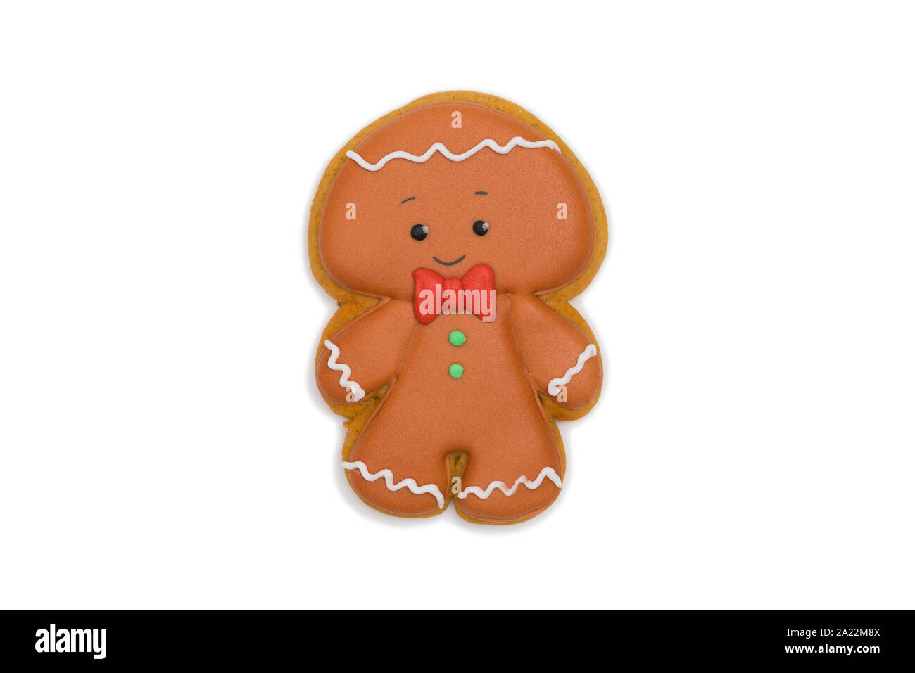gingerbread man with bow tie isolated on white background Stock Photo