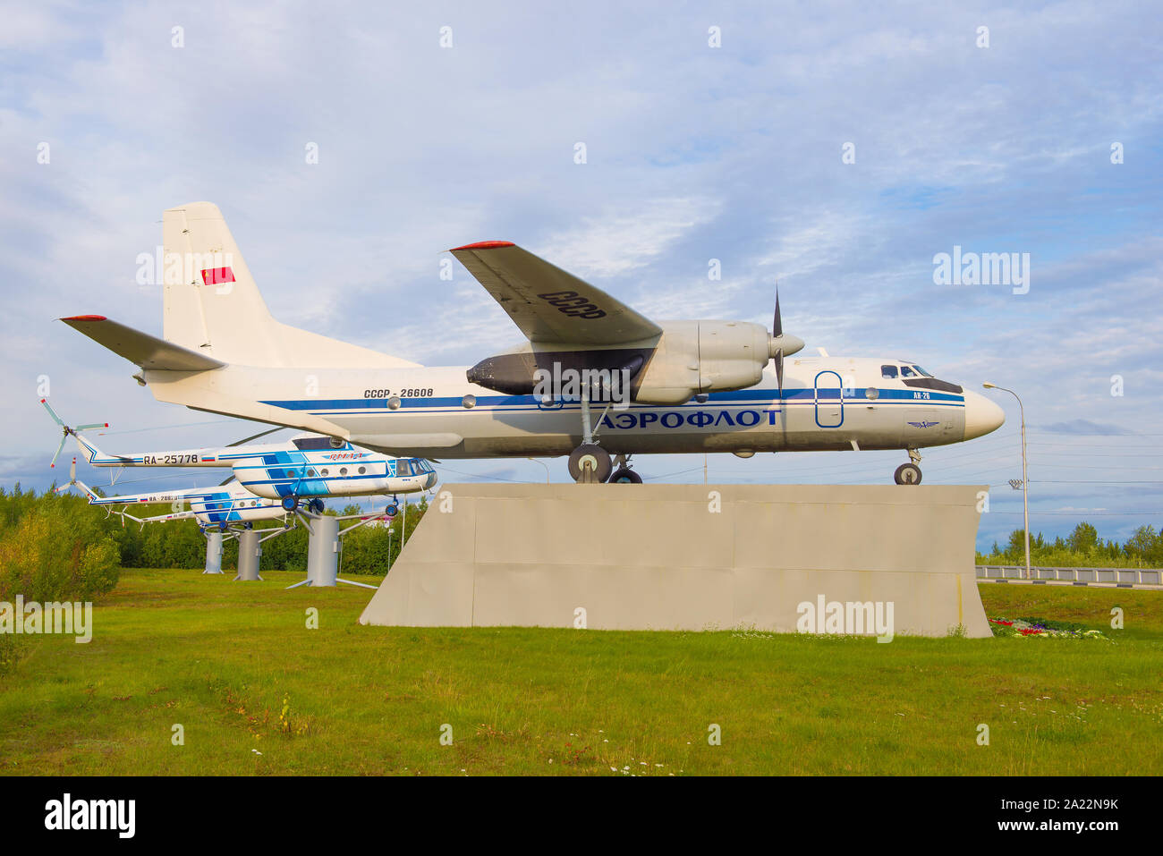 SALEHARD, RUSSIA - AUGUST 29, 2018: An-26 airplane in the commemorative exposition of civil aviation at the airport of Salekhard Stock Photo