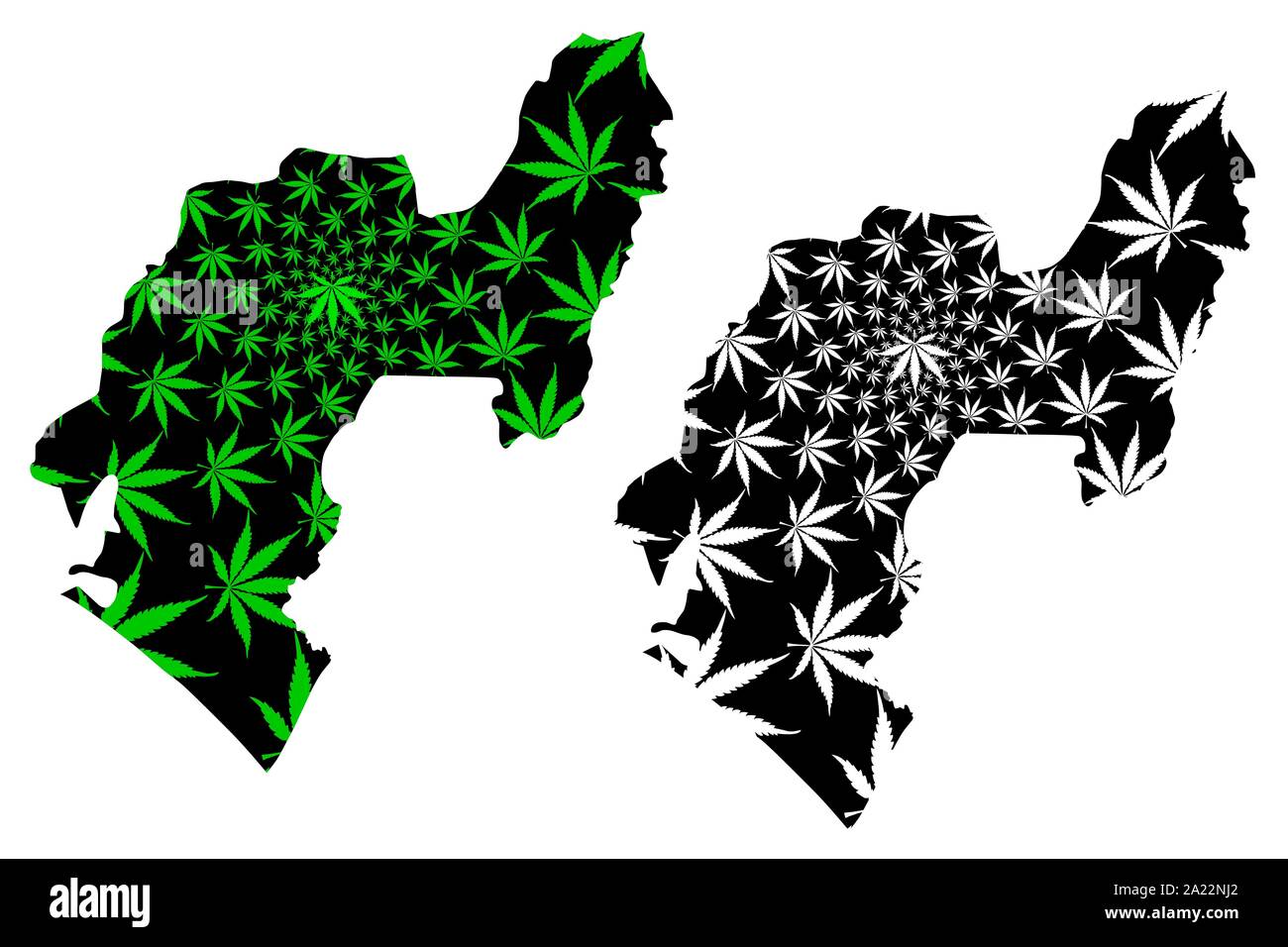 Ondo State (Subdivisions of Nigeria, Federated state of Nigeria) map is designed cannabis leaf green and black, Ondo map made of marijuana (marihuana, Stock Vector
