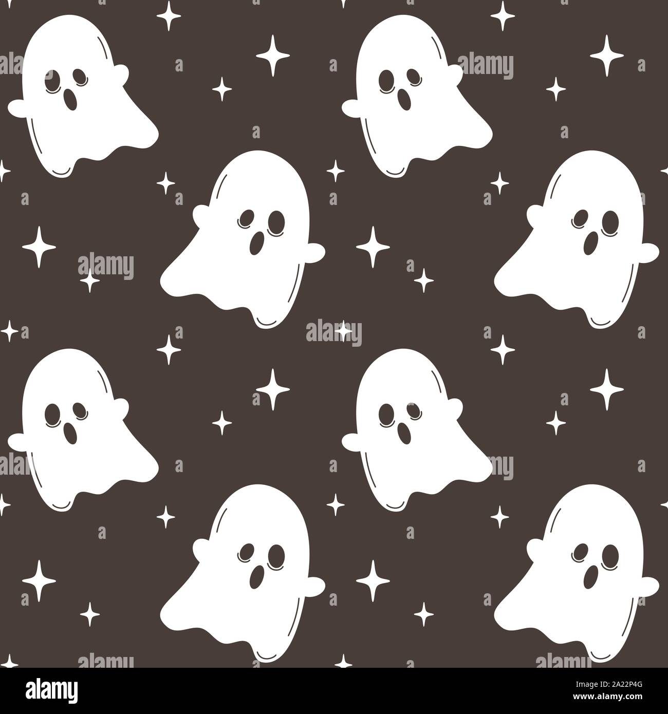 cute cartoon halloween seamless vector pattern background illustration with  ghost in the night with stars Stock Vector Image & Art - Alamy
