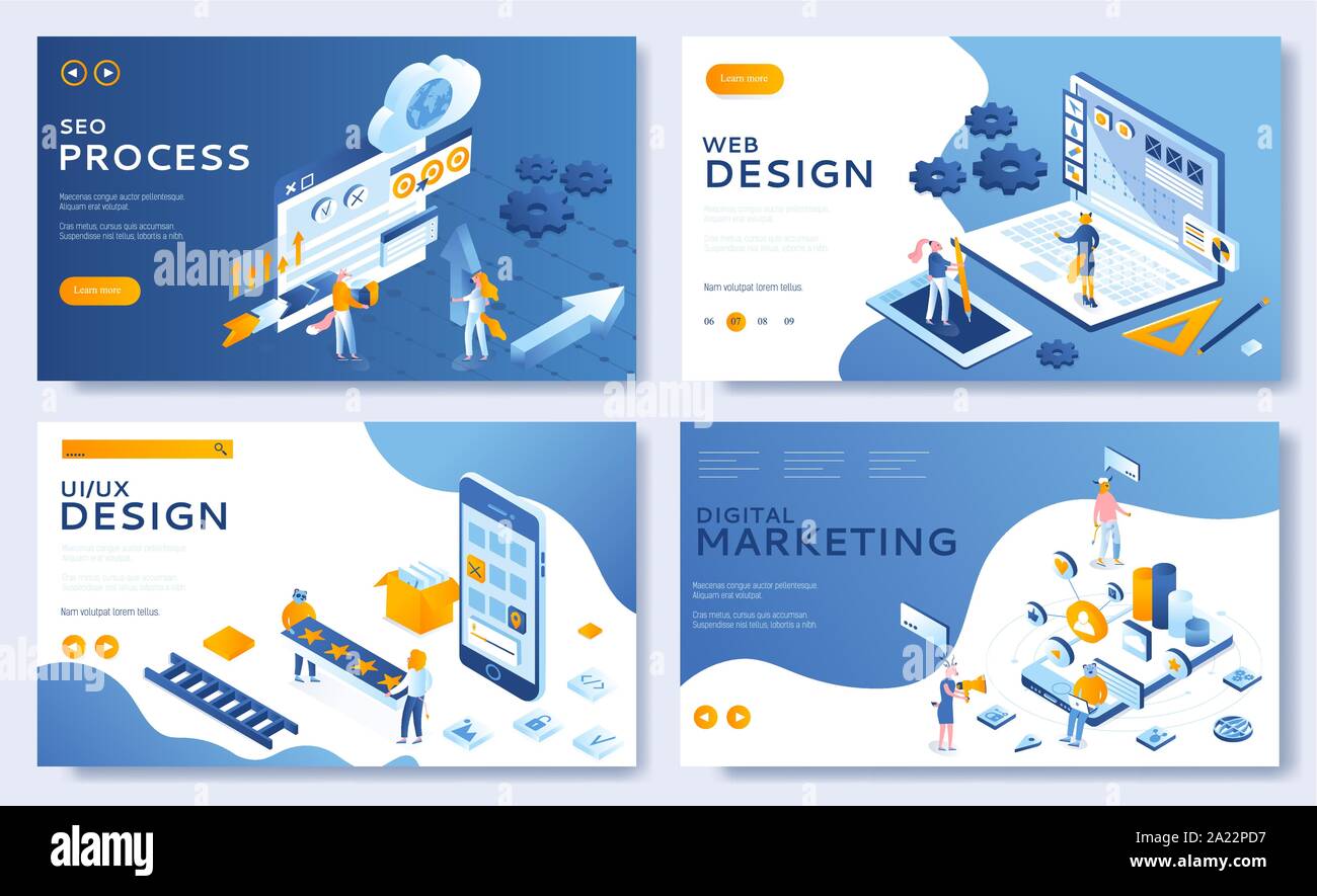 Modern Vector set of Landing page. Easy to edit and customize. Mobile app Development templates for cloud Storage, cloud Computing, and Innovative Solution. illustration concepts for websites design Stock Vector