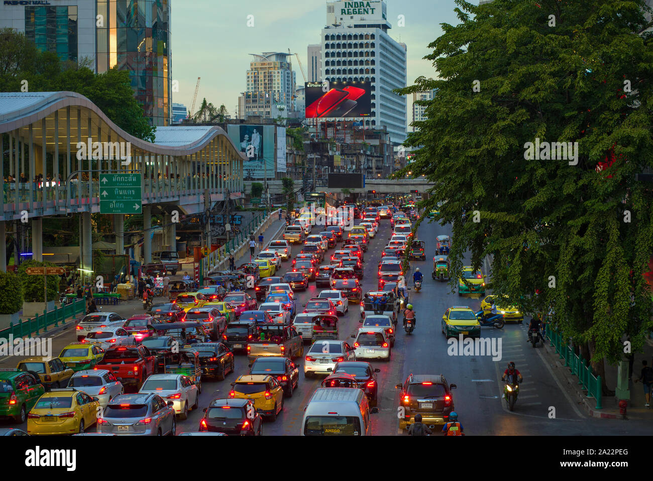 BANGKOK, THAILAND - JANUARY 02, 2019: Evening traffic jam on the city street of modern Bangkok Stock Photo