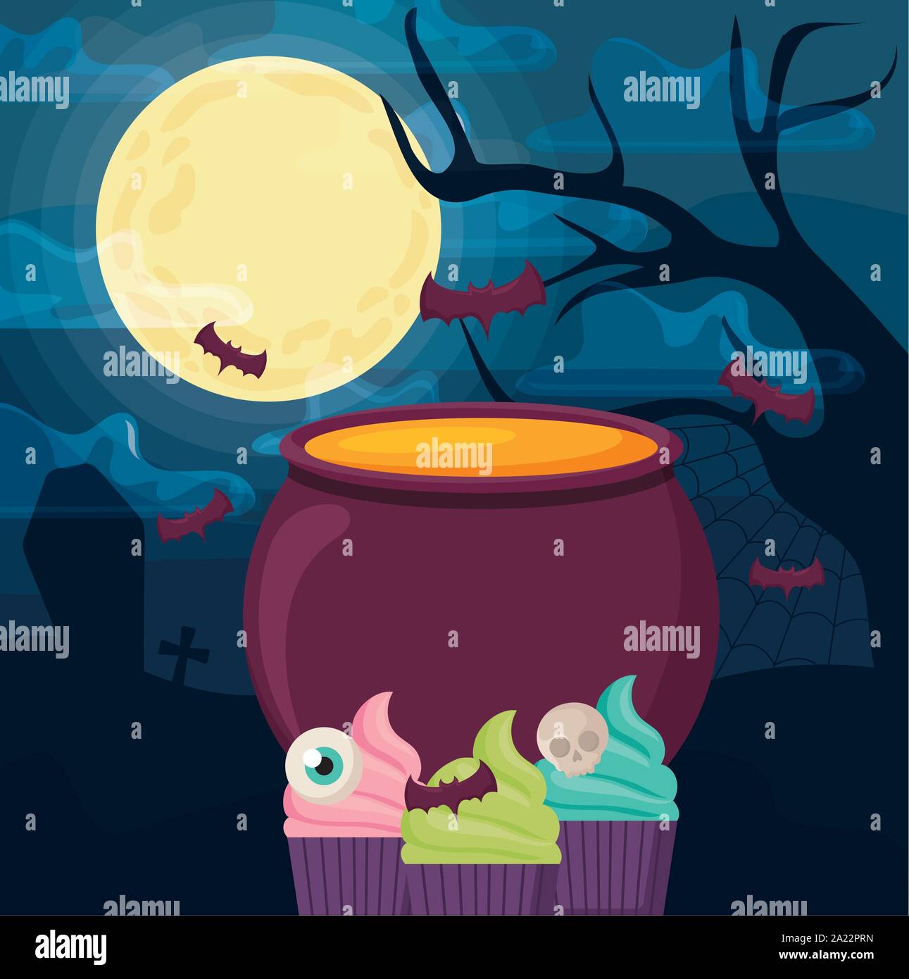 cauldron bubbly of witch on halloween scene vector illustration design ...
