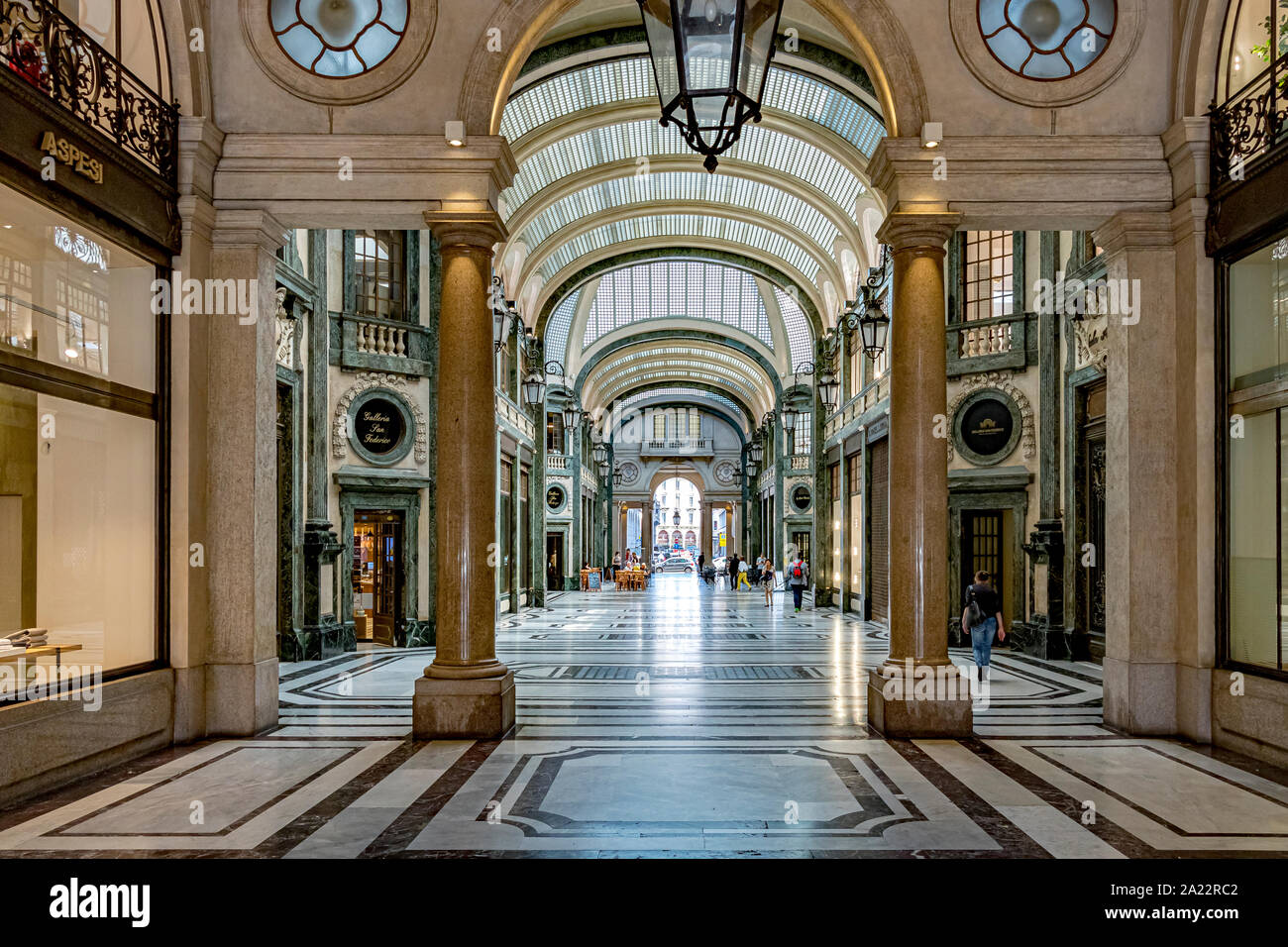 The interior of the art deco, glass ceilinged  arcade ,Galleria San Federico in Turin ,Italy Stock Photo
