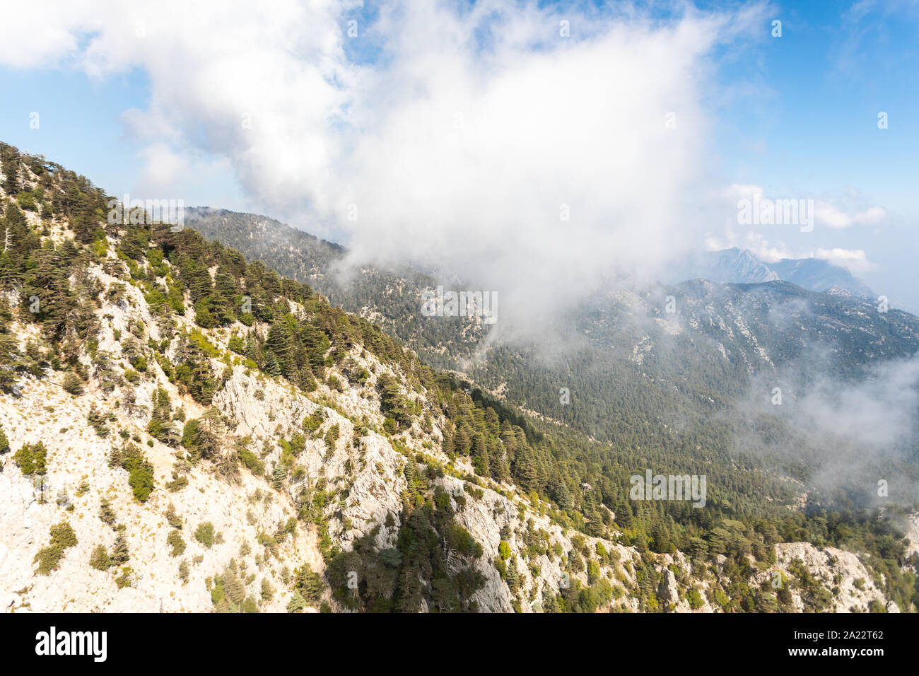 Aerial view of Taurus Mountain from the top of Tahtali Mountain near ...