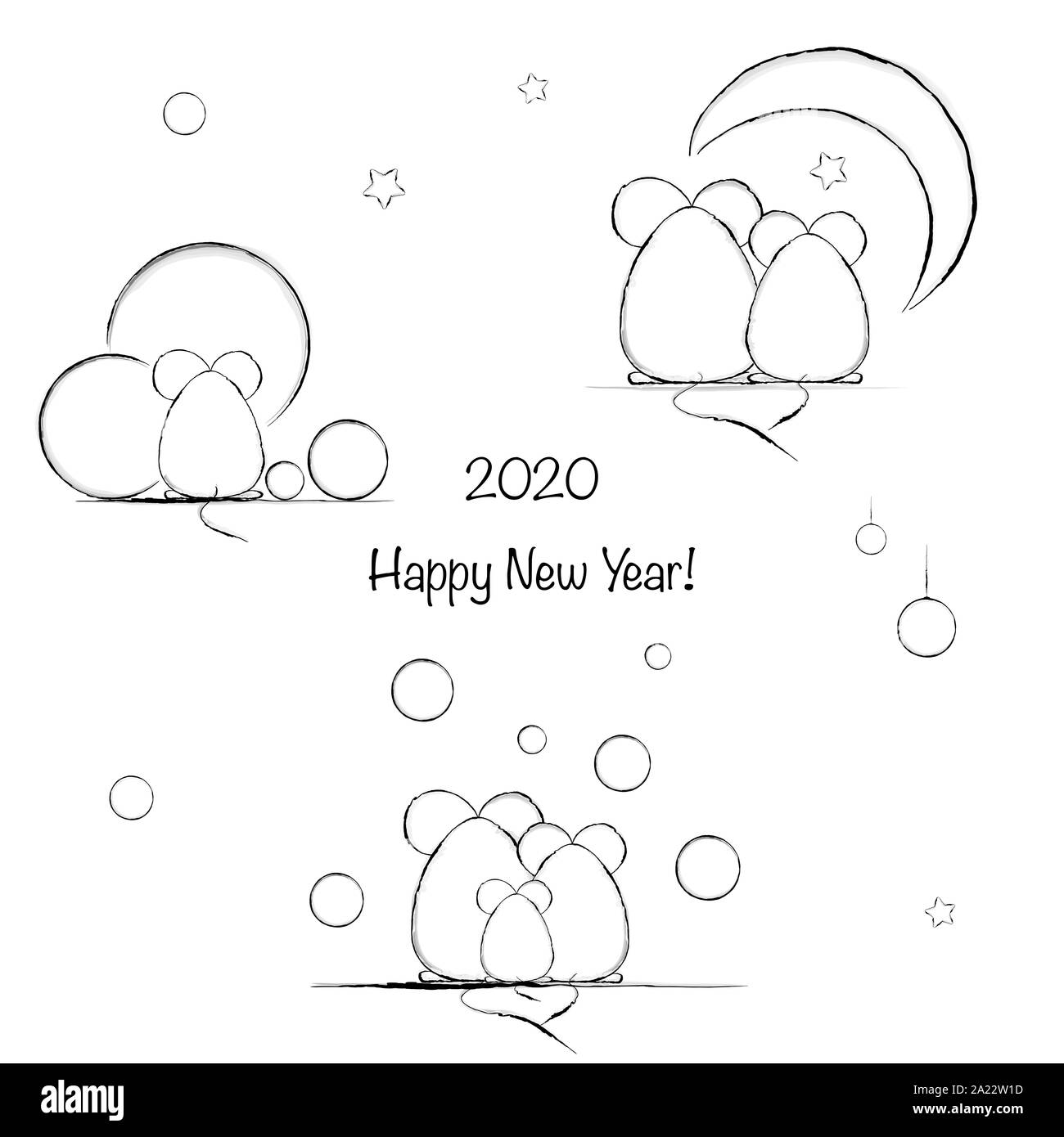 Funny mouses, symbol of 2020 year/ hand drawn illustration Stock Photo