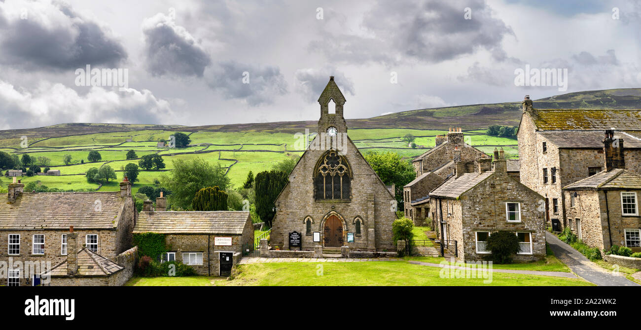 Panorama Of Green Pastureland For Sheep With Drystone Walls Behind