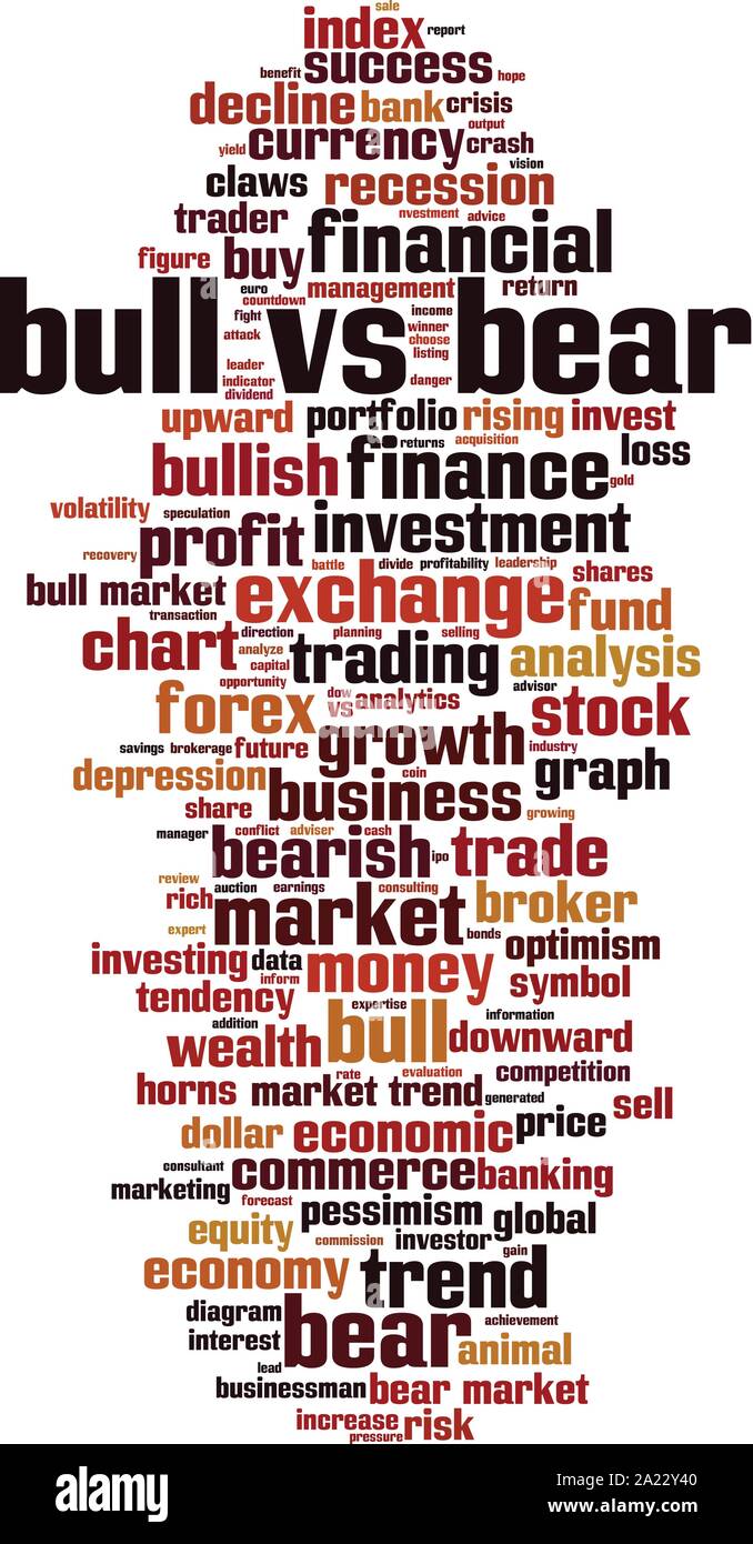 Bull vs bear word cloud concept. Collage made of words about bull vs