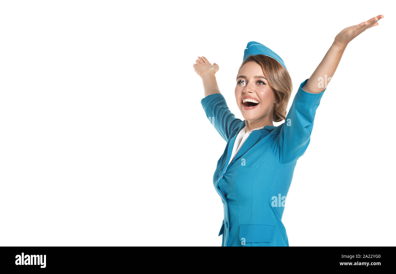 Stewardess in blue uniform Cut Out Stock Images & Pictures Alamy