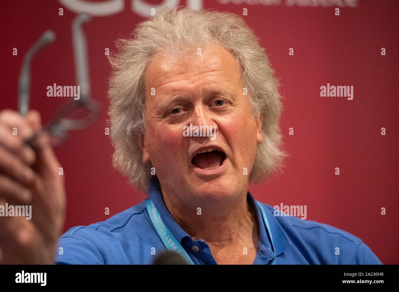 Manchester, UK. 30th Sep, 2019. Tim Martin, Founder and Chairman, Wetherspoon, speaks at the Centre for Social Justice fringe event The Forgotten Few: Why are 1.3 million people still unemployed?, on day two of the Conservative Party Conference in Manchester. Credit: Russell Hart/Alamy Live News Stock Photo