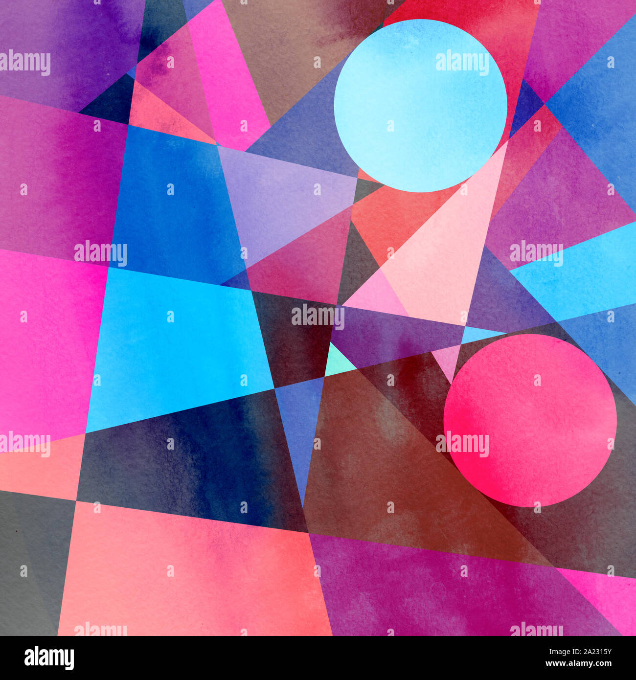 Abstract watercolor background with geometric color objects and ...