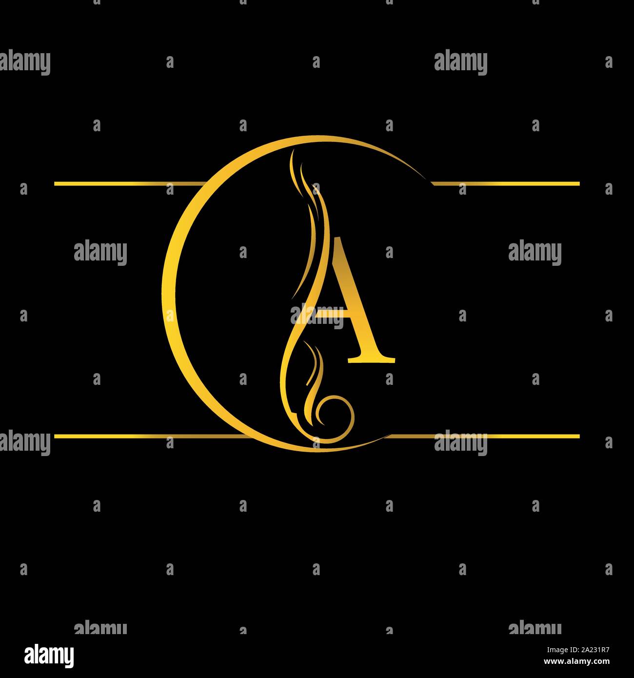 gold Letter A Logo. Initial Letter Design Vector Luxury Colors Stock