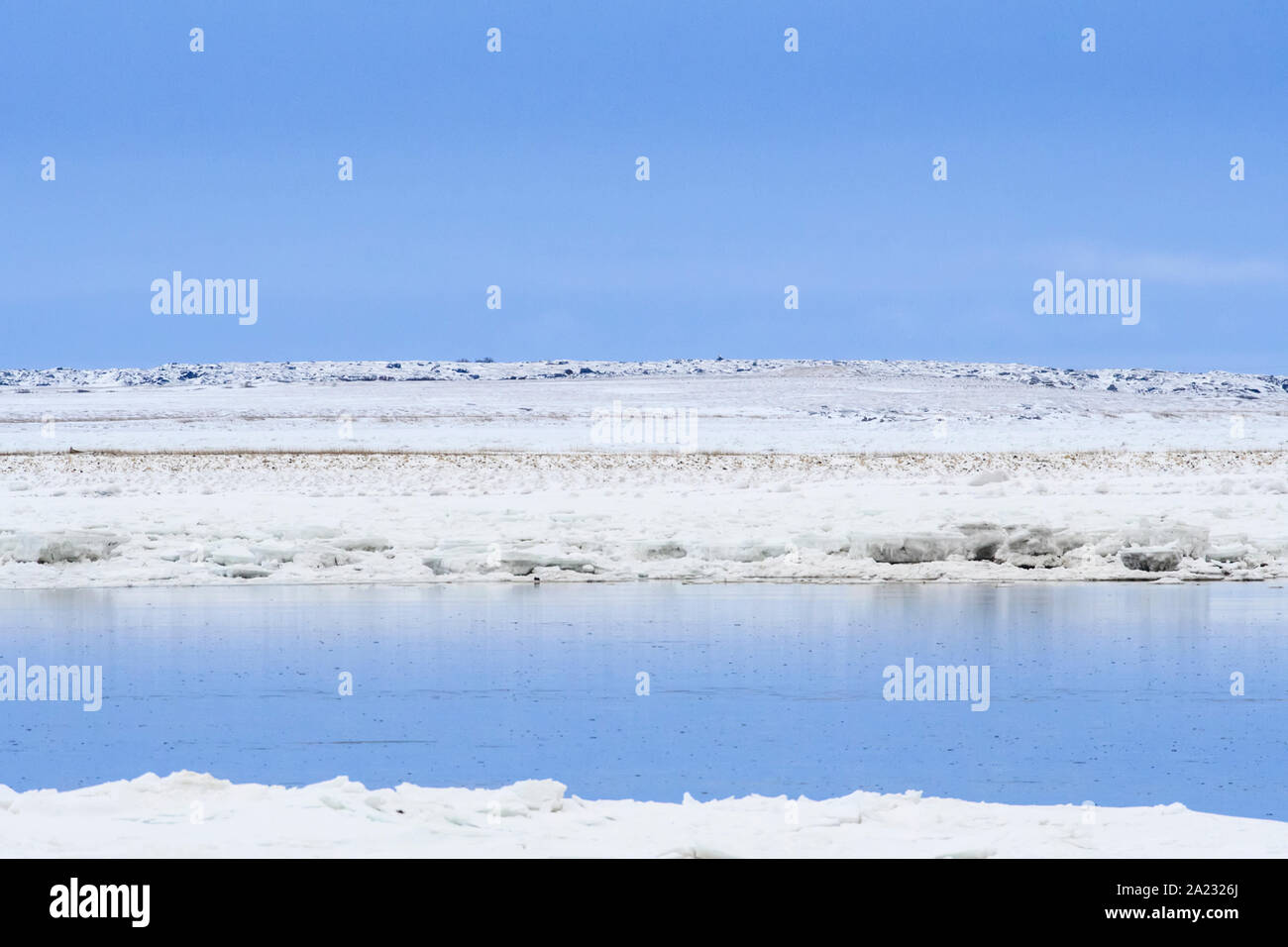 Hudson Bay coastline at freeze-up, Churchill Wildlife Management Area, Churchill, Manitoba, Canada Stock Photo