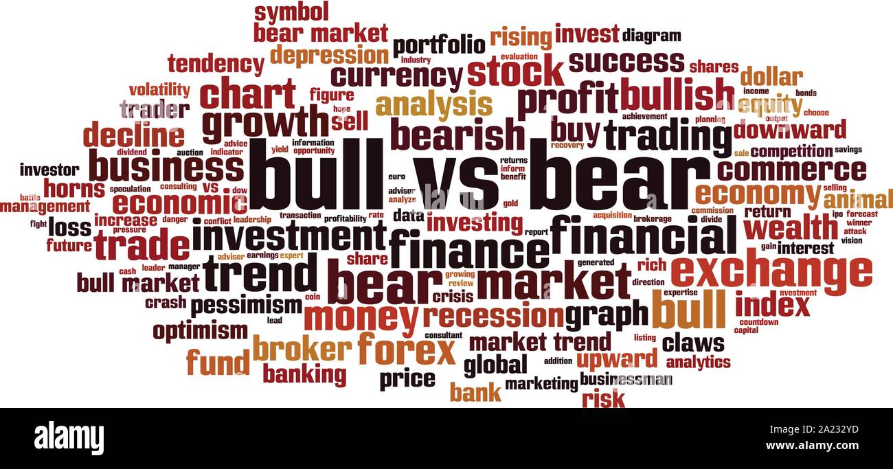 Bull vs bear word cloud concept. Collage made of words about bull vs bear. Vector illustration Stock Vector