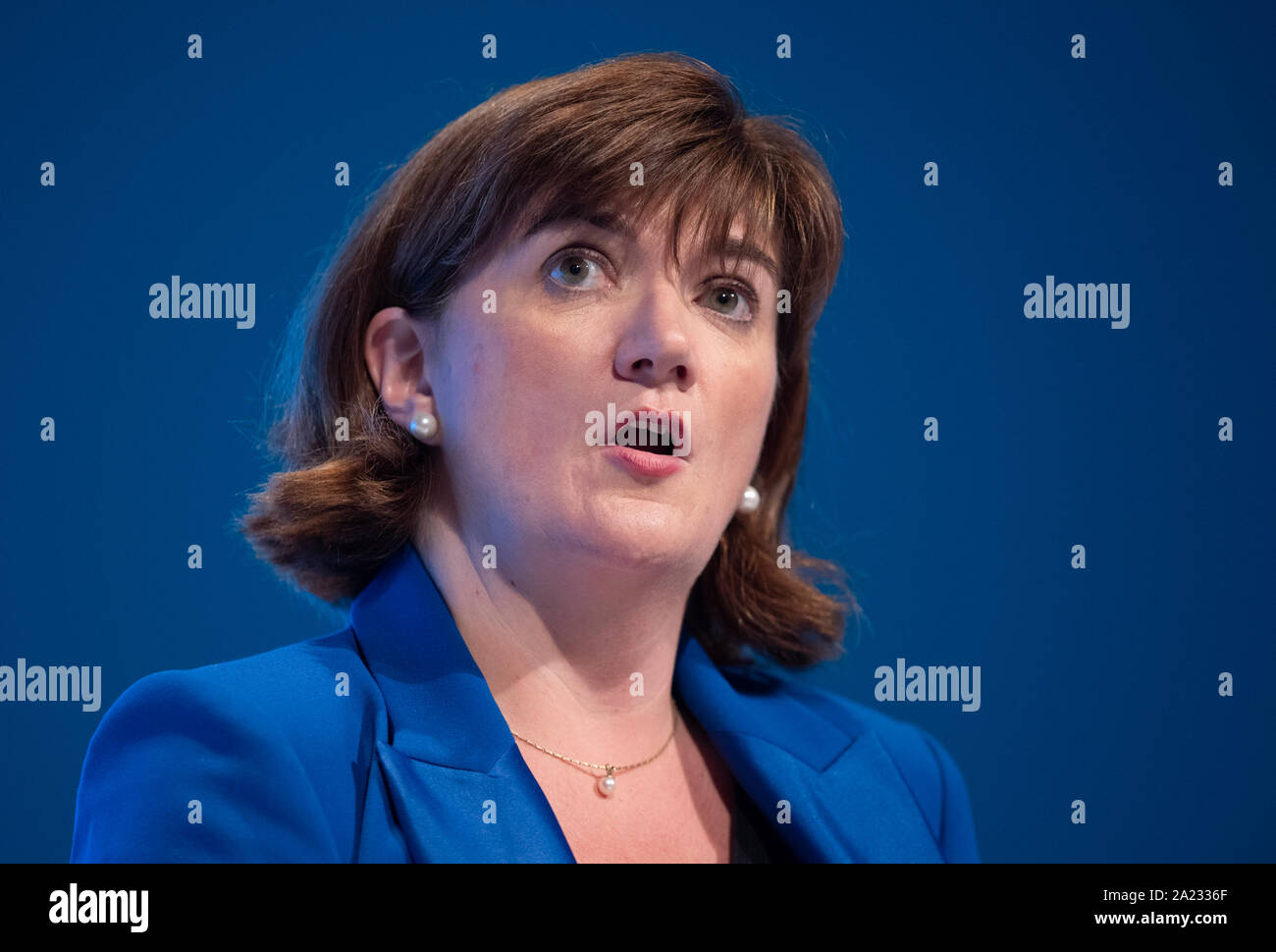 Manchester, UK. 30th Sep, 2019. Nicky Morgan, Secretary of State for Digital, Culture, Media and Sport and MP for Loughborough speaks at day two of the Conservative Party Conference in Manchester. Credit: Russell Hart/Alamy Live News Stock Photo