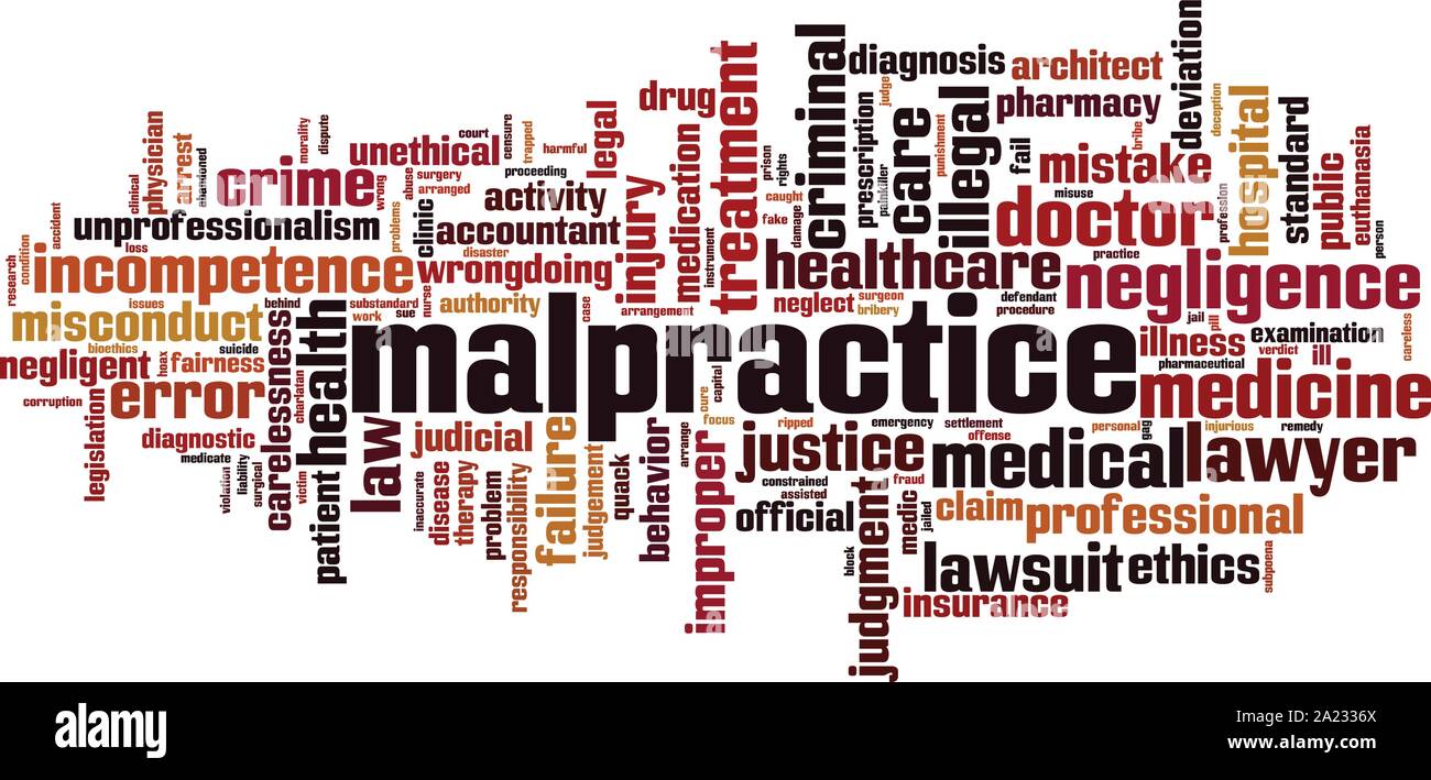 Malpractice word cloud concept. Collage made of words about malpractice. Vector illustration Stock Vector