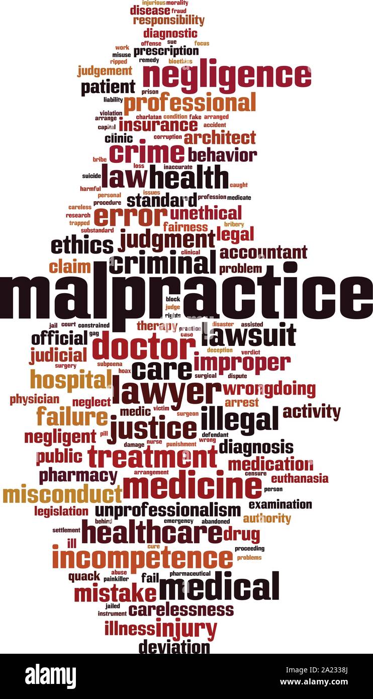 Malpractice word cloud concept. Collage made of words about malpractice. Vector illustration Stock Vector