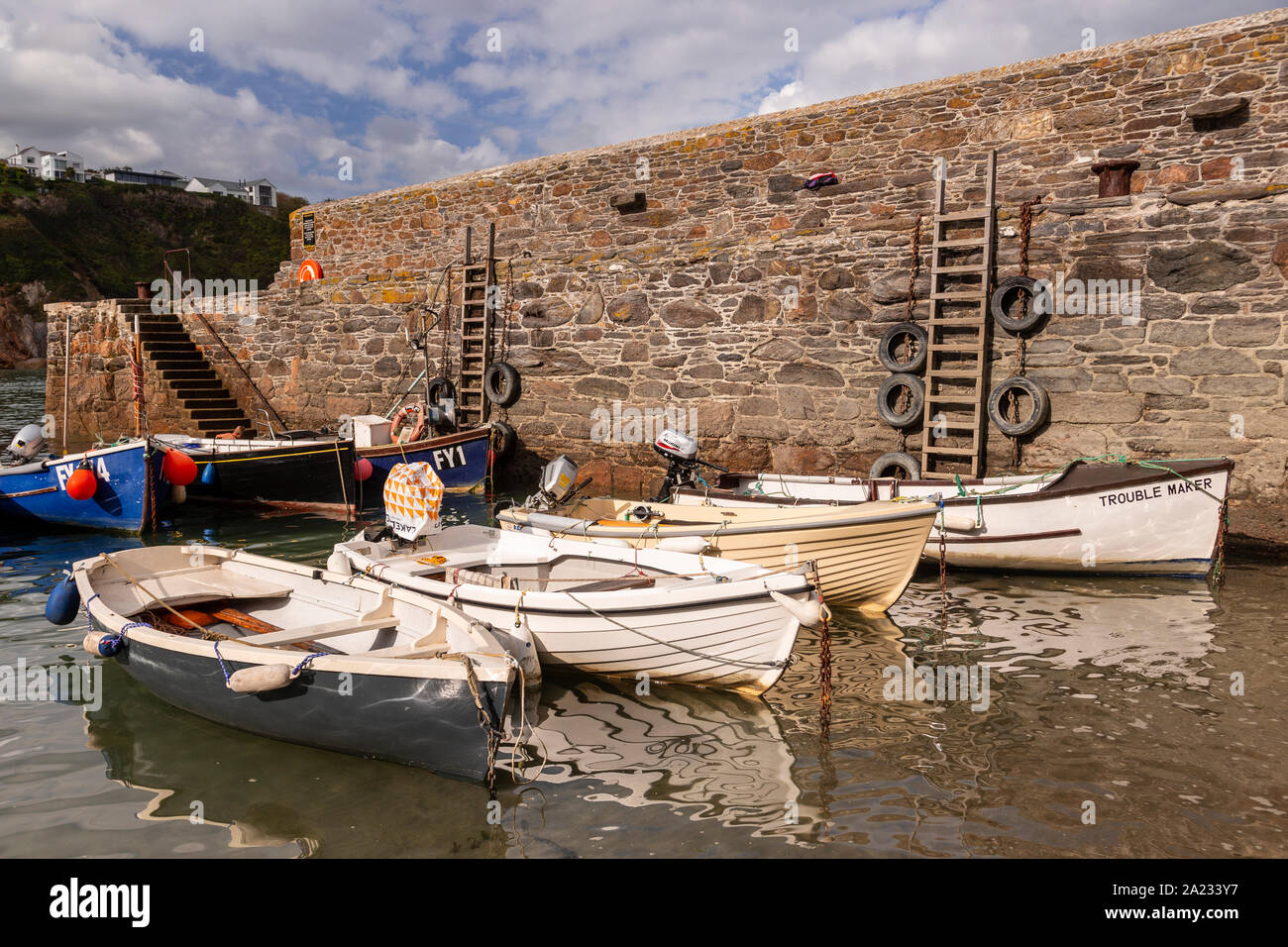 Boats in the small harbour of Gorran Haven, Cornwall, England Stock Photo